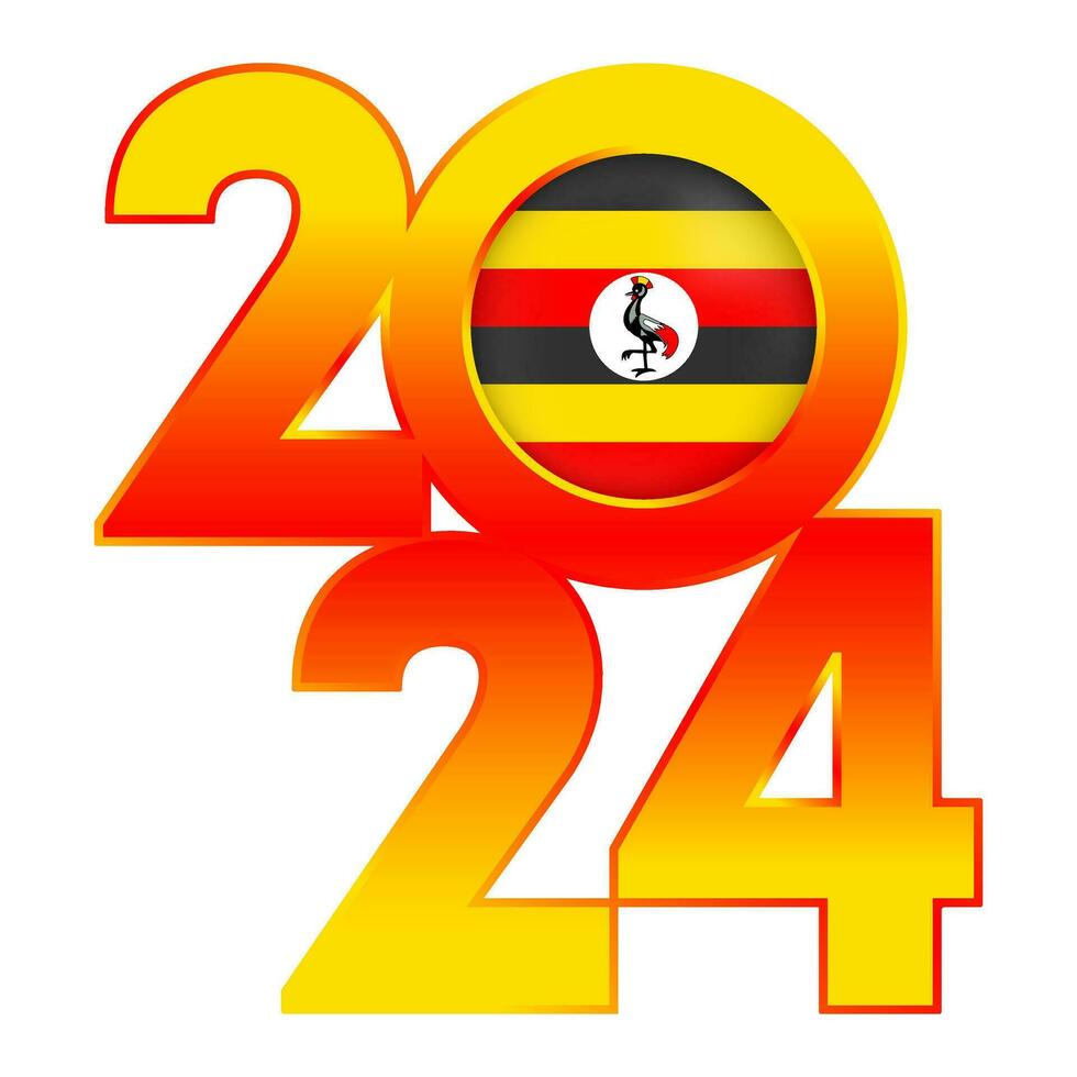 Happy New Year 2024 banner with Uganda flag inside. Vector illustration.