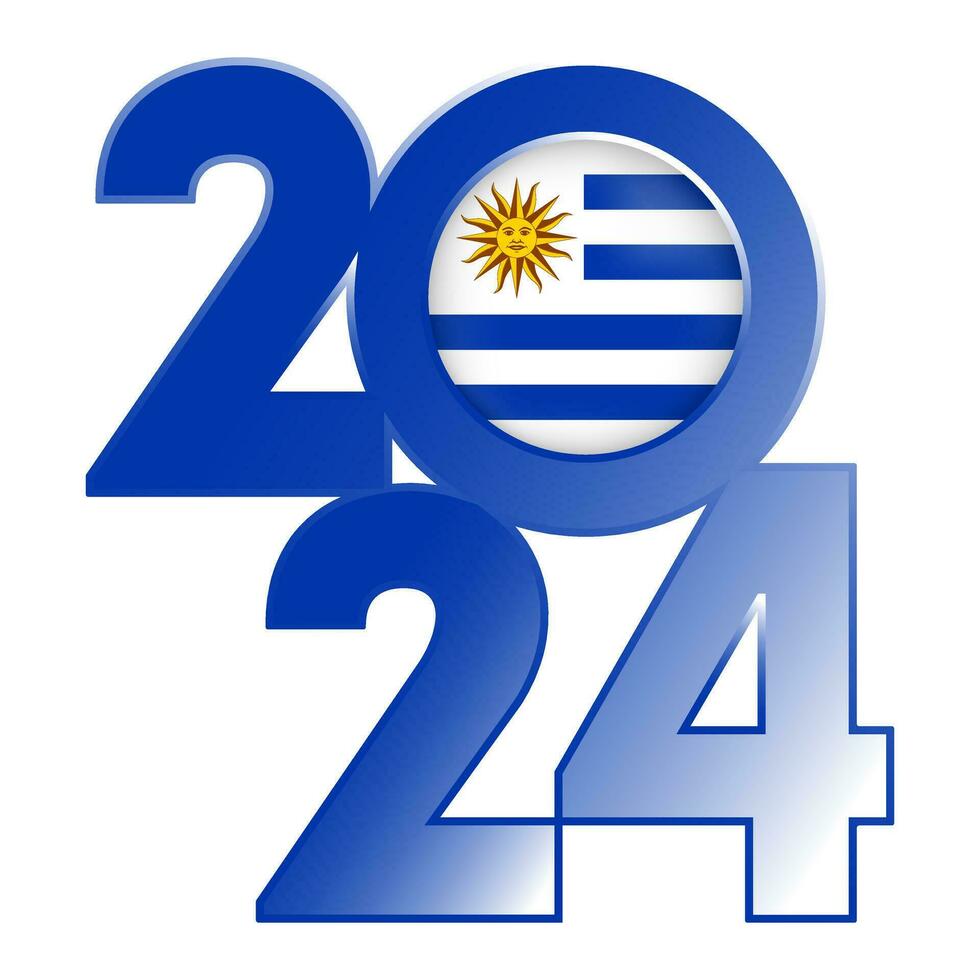 Happy New Year 2024 banner with Uruguay flag inside. Vector illustration.