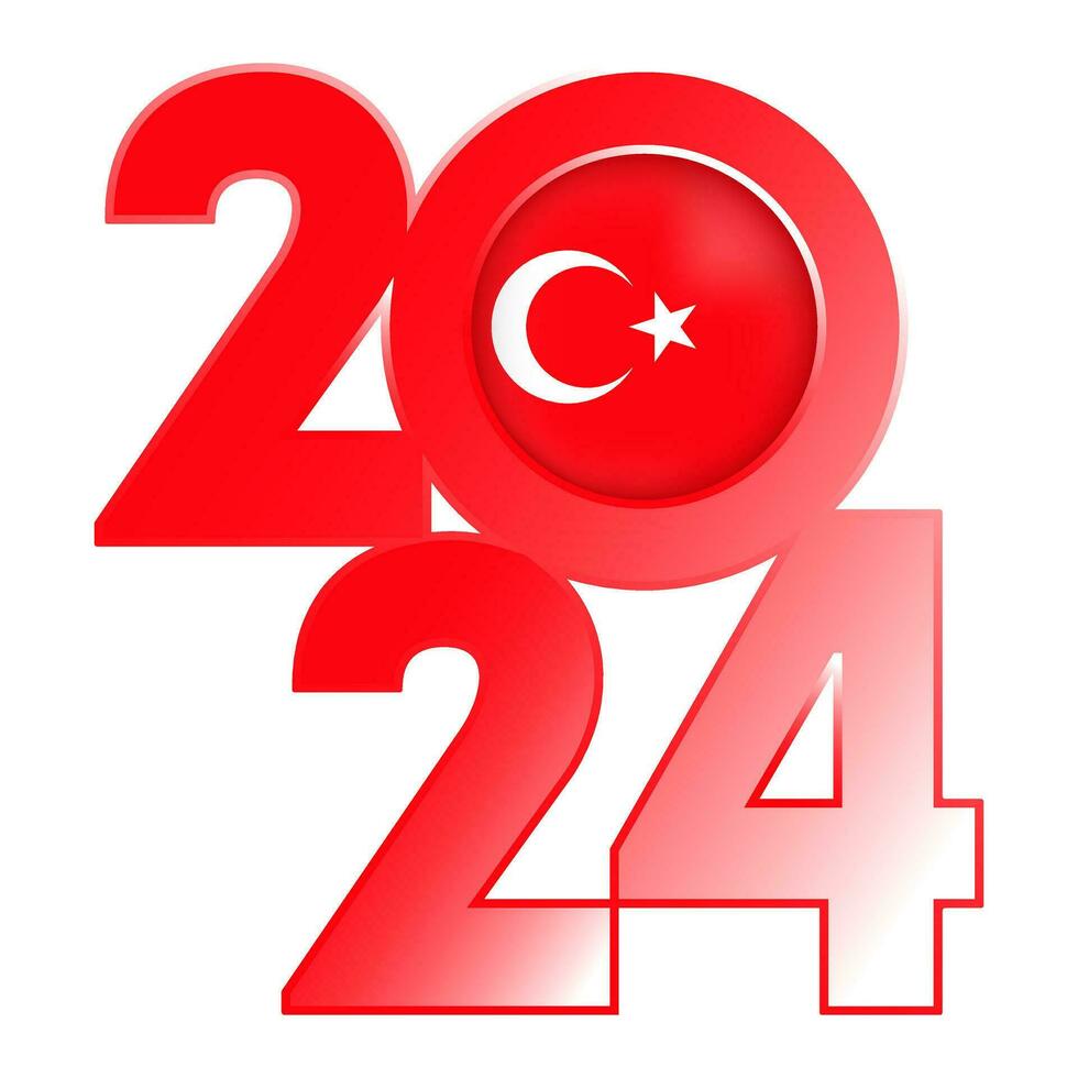 Happy New Year 2024 banner with Turkey flag inside. Vector illustration.