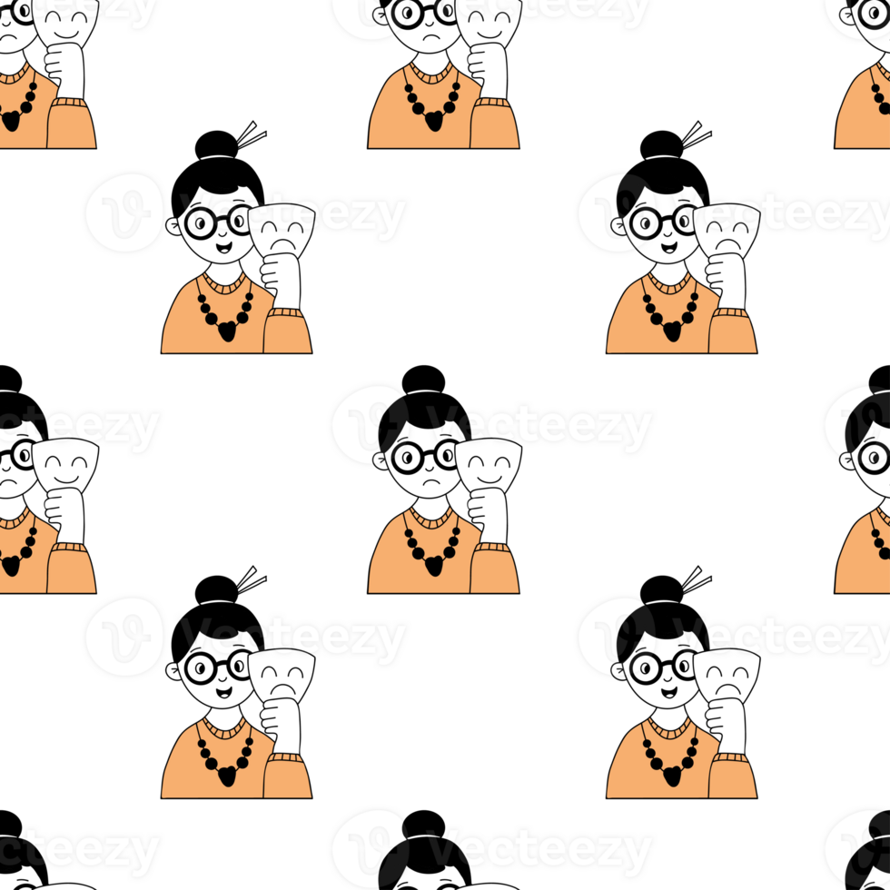 Seamless pattern with emotion  woman with mask png