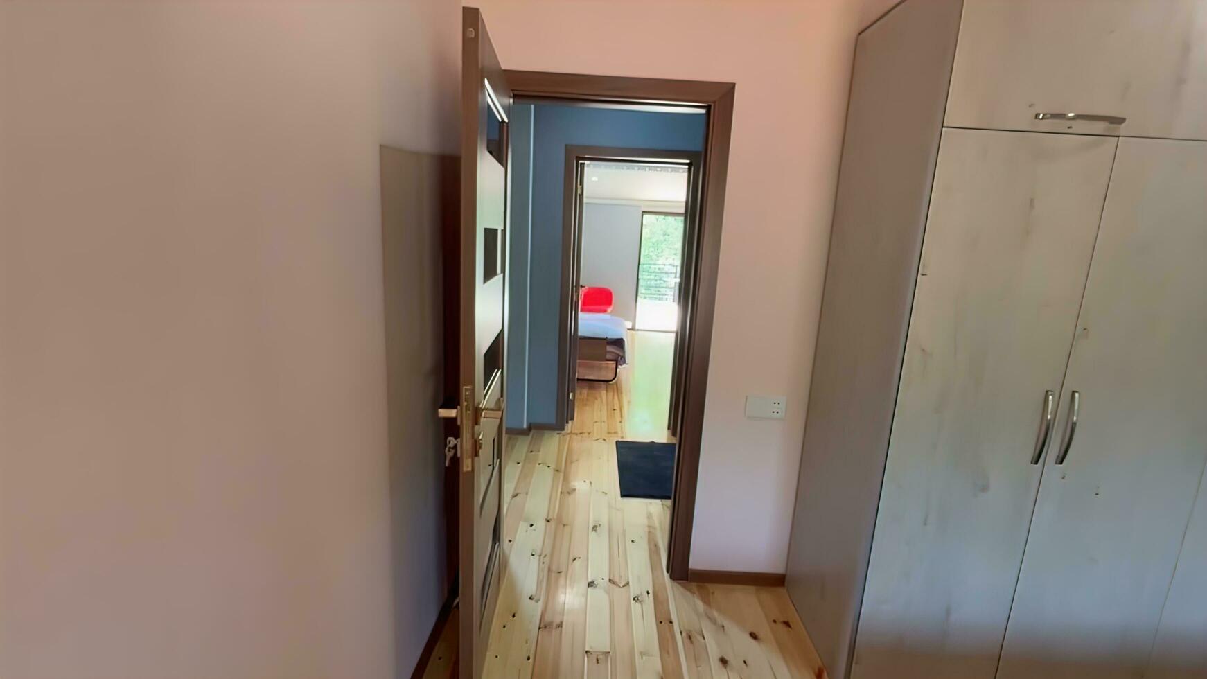 Interior of a new house with wooden floor. Nobody inside photo