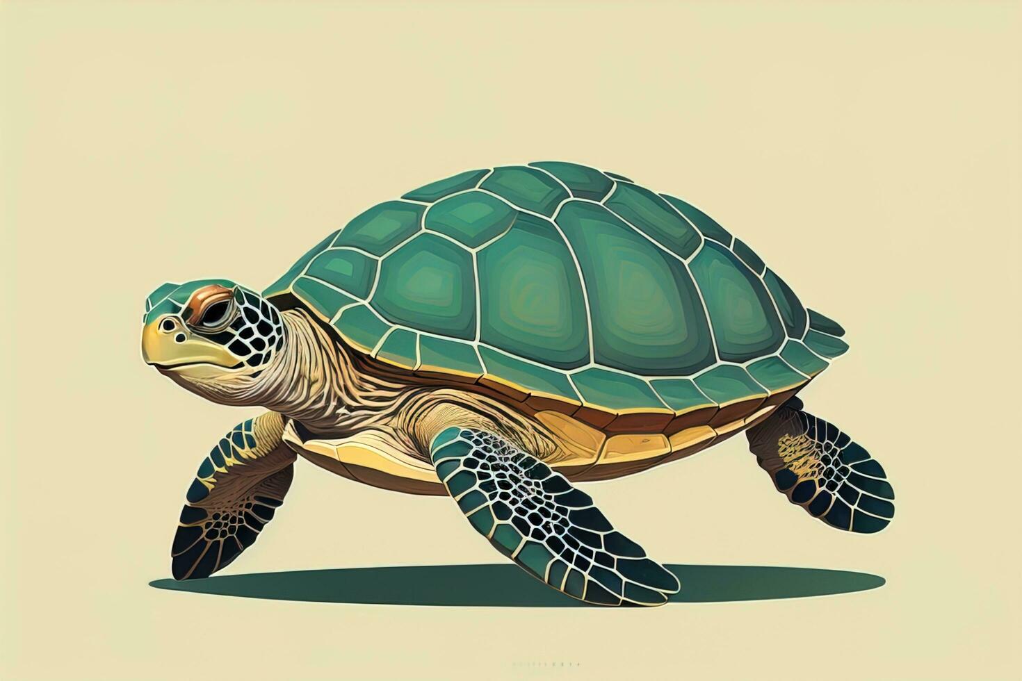 ilustración de un Tortuga en un verde antecedentes en dibujos animados estilo. ai generativo foto