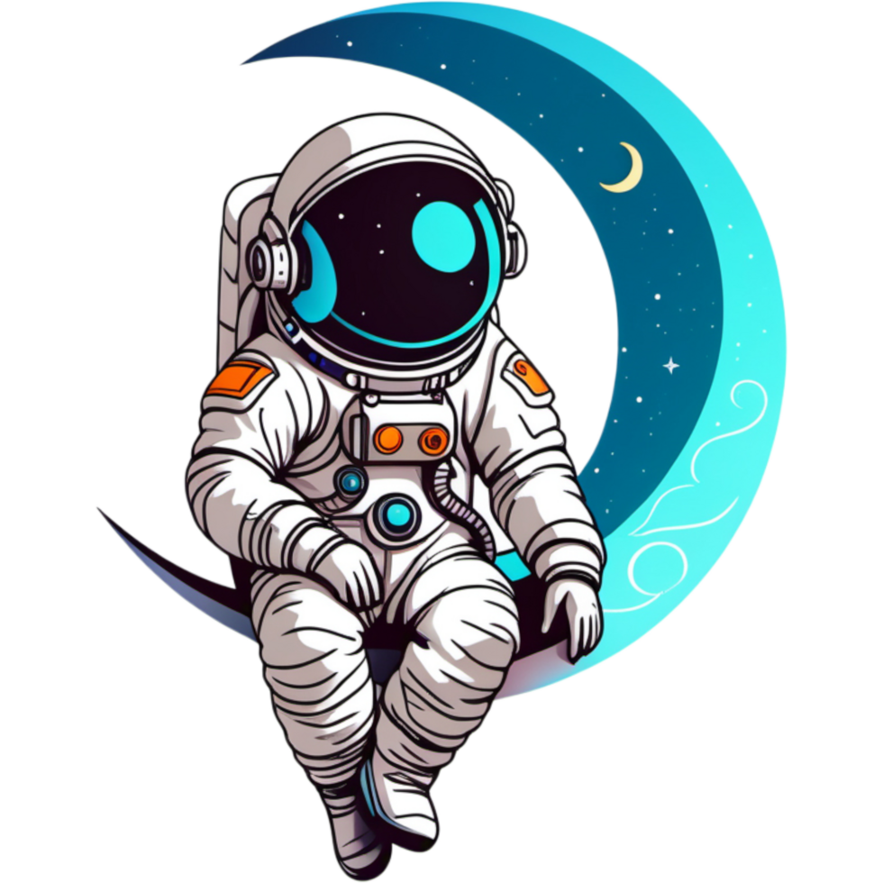 Astronaut sitting on the crescent moon. AI Generative png