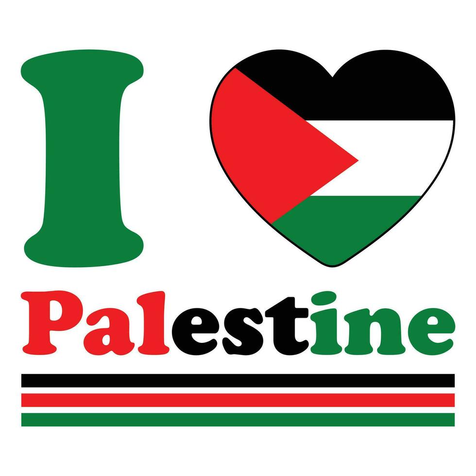 I Love Palestine Vector With Palestine Heart Flag