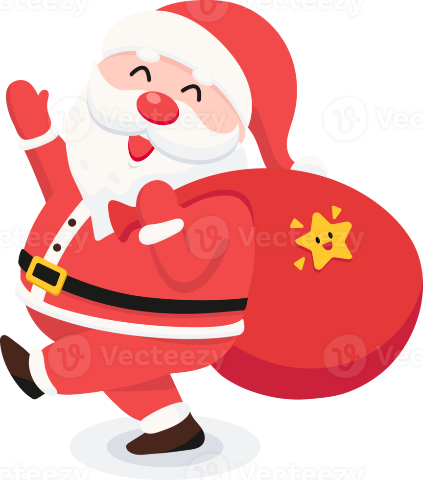 cute santa claus and gifts bag png