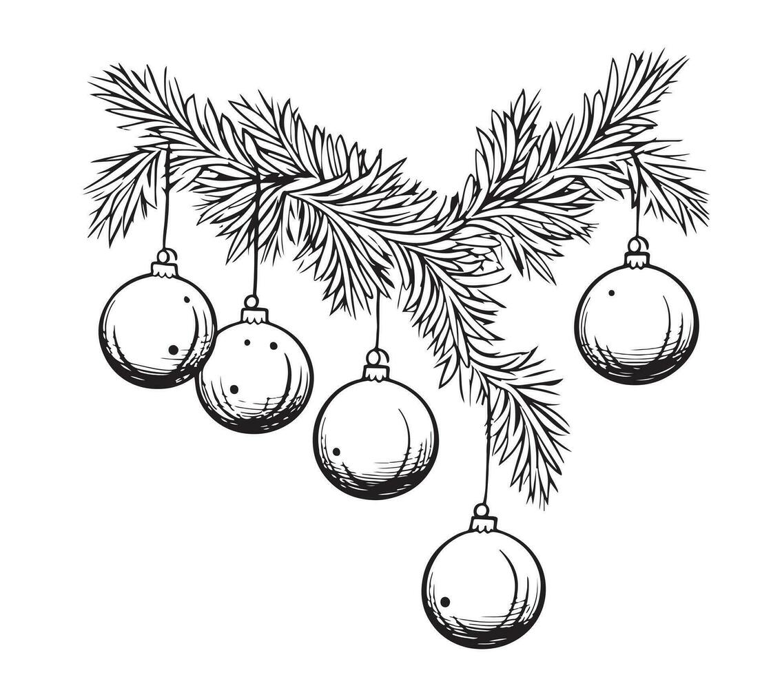 Christmas balls, hand drawn sketch. Symbol of Christmas and New Year. vector