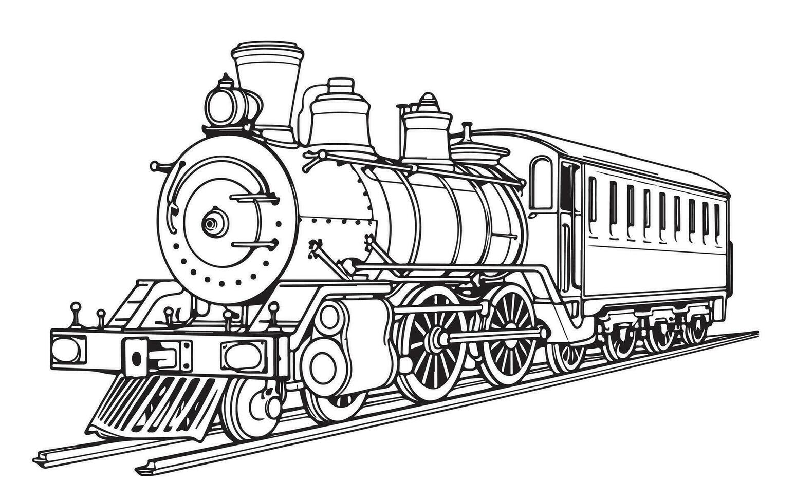 Steam locomotive retro hand drawn sketch Vector illustration ,Train transport