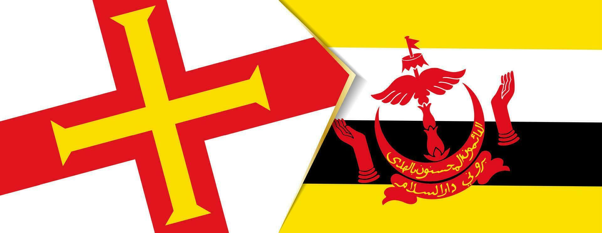 guernsey y Brunei banderas, dos vector banderas
