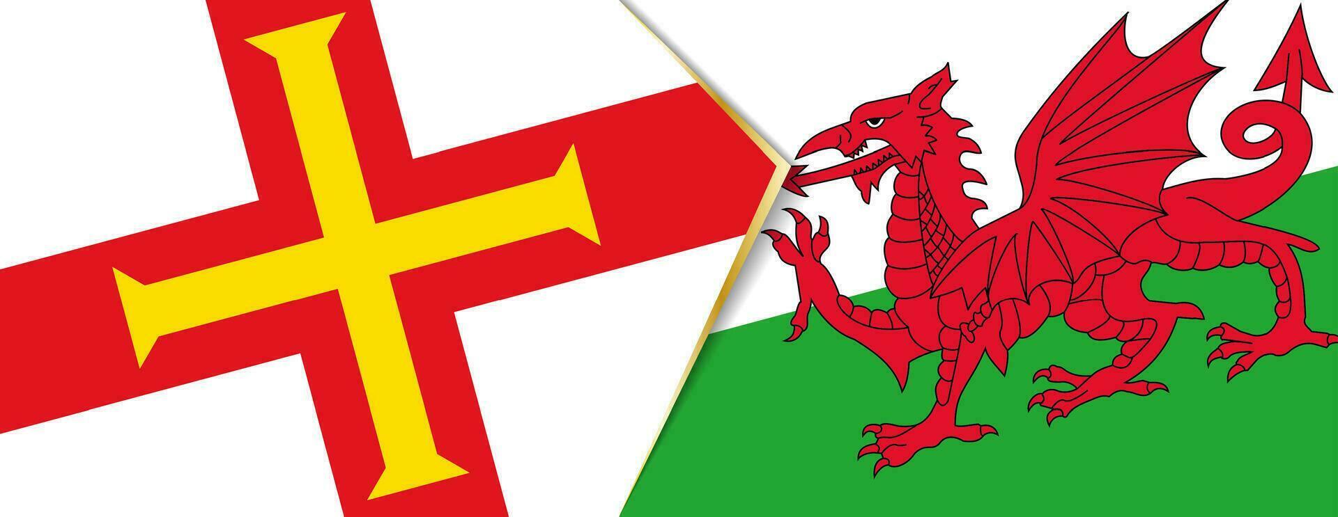 Guernsey and Wales flags, two vector flags.