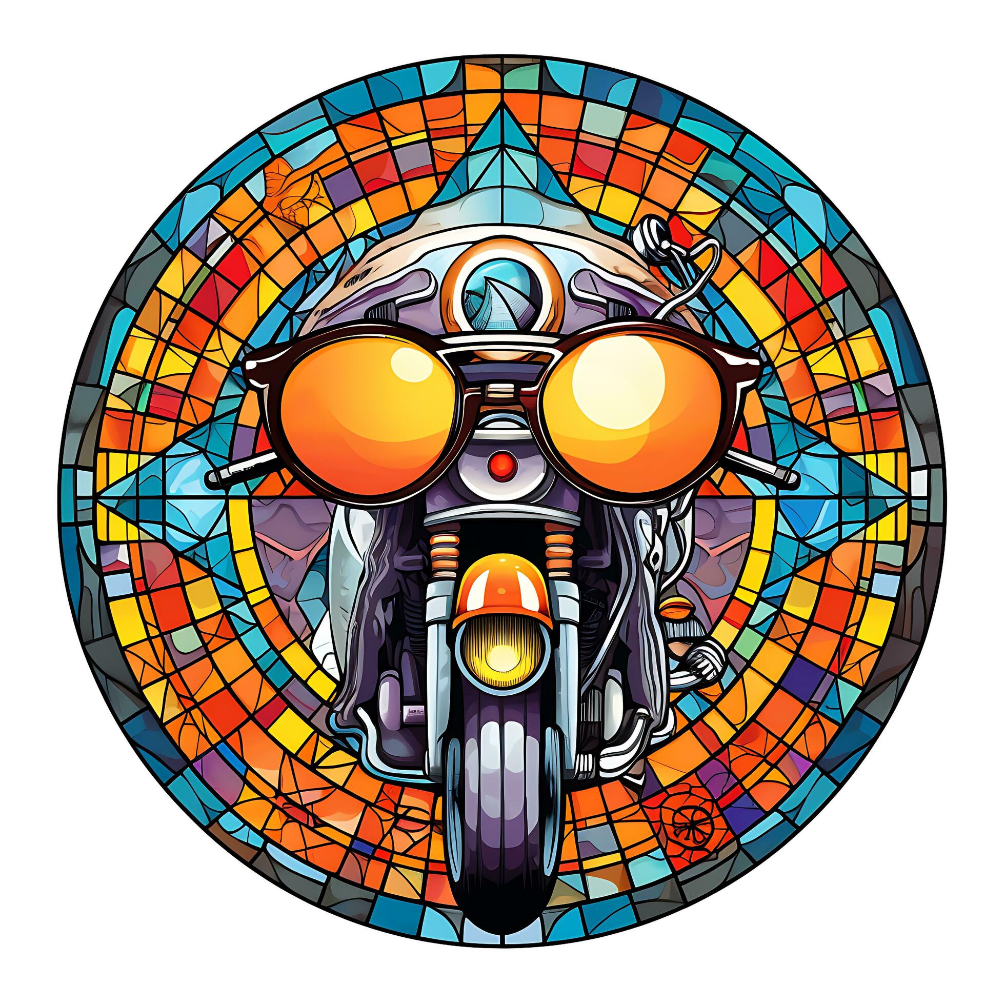 Motorbike Stained Glass window Illustration Vector Background Generated
