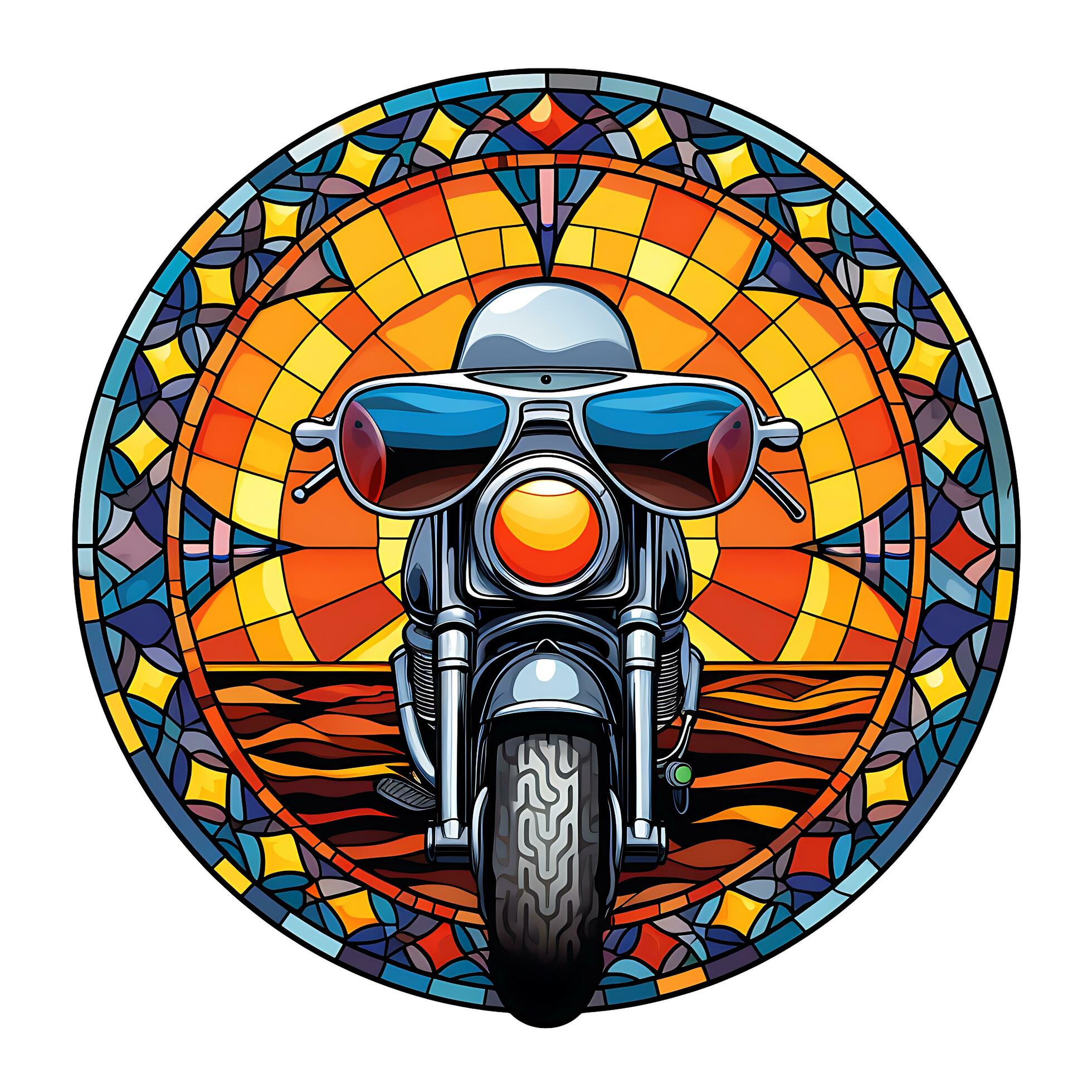 Motorbike Stained Glass window Illustration Vector Background Generated