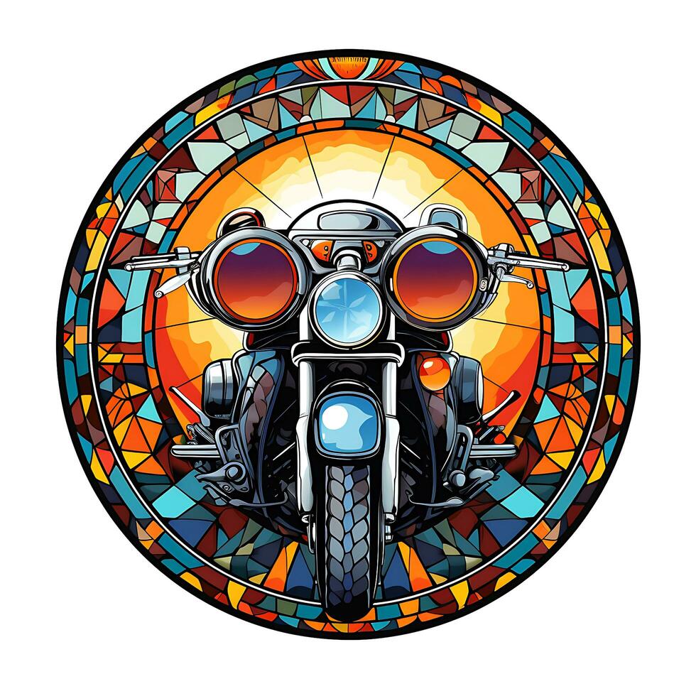 Motorbike Stained Glass window Illustration Vector Background Generated