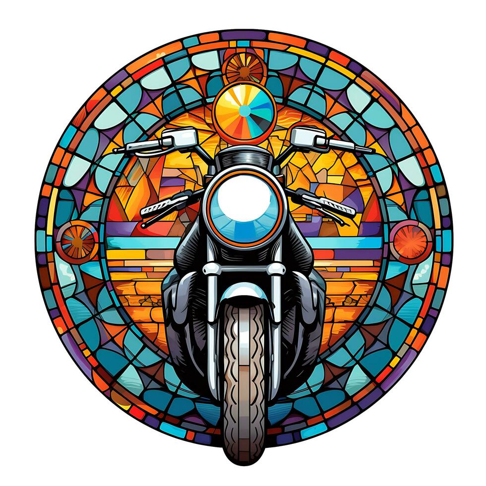 Motorbike Stained Glass window Illustration Vector Background Generated by AI photo