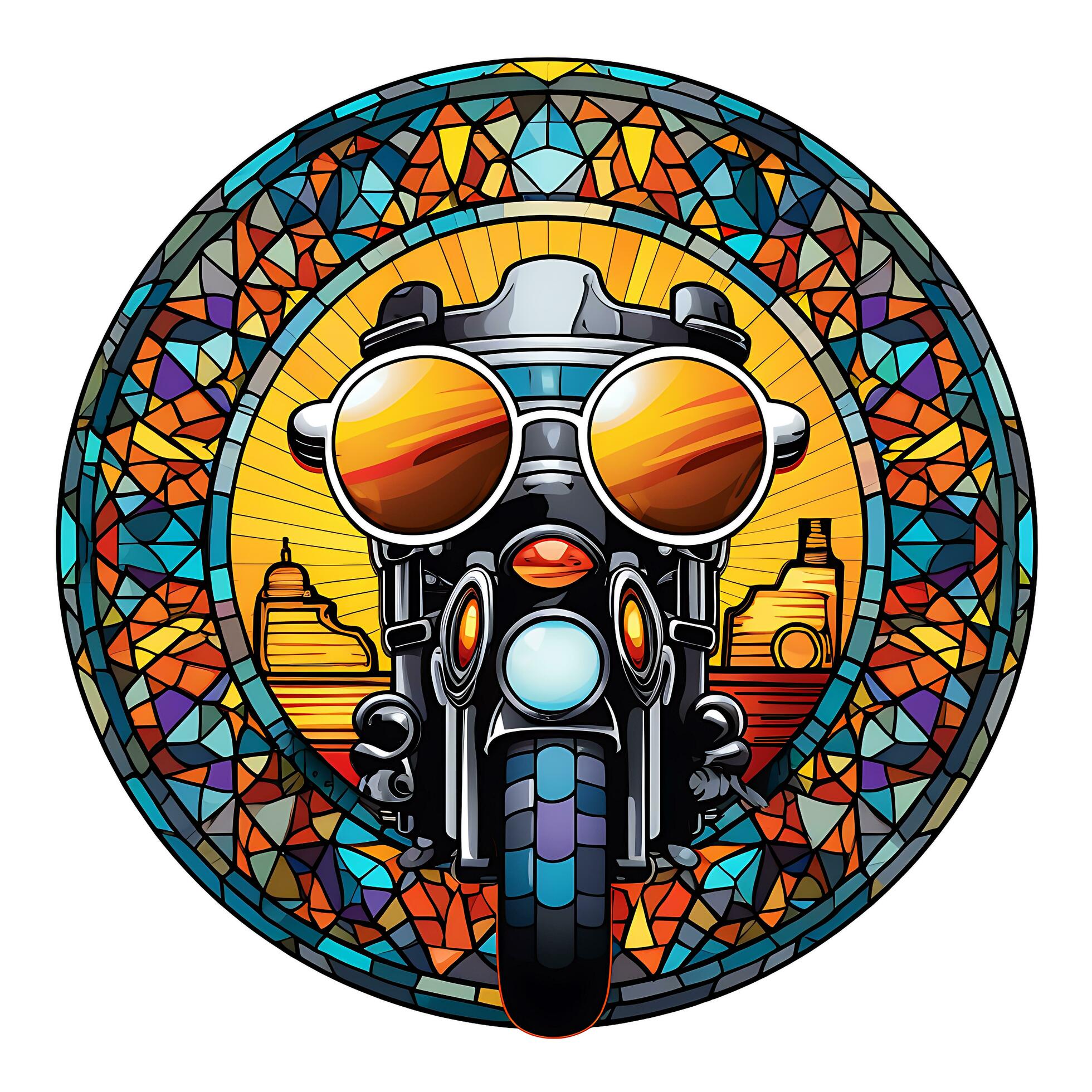 Motorbike Stained Glass window Illustration Vector Background Generated