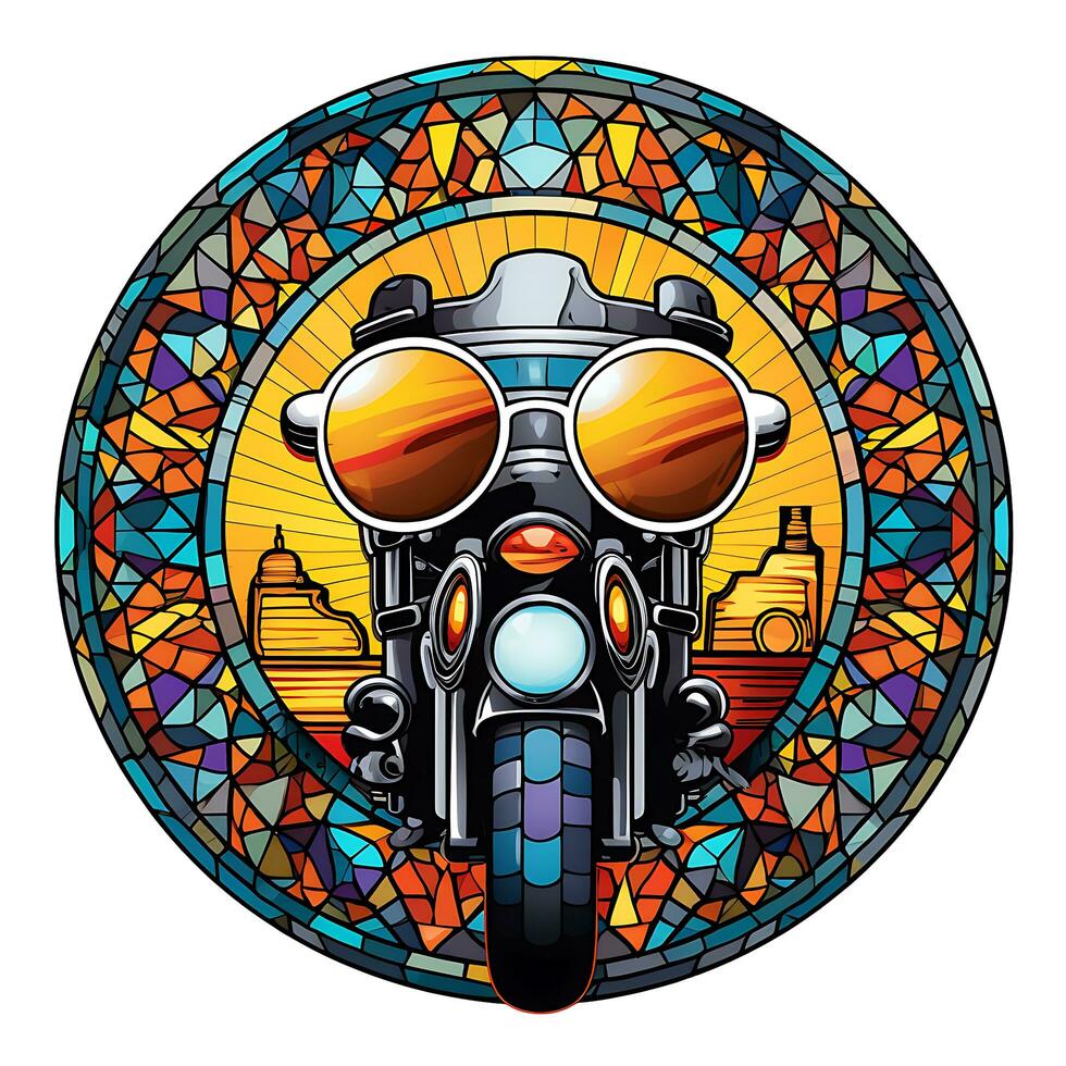 Motorbike Stained Glass window Illustration Vector Background Generated by AI photo