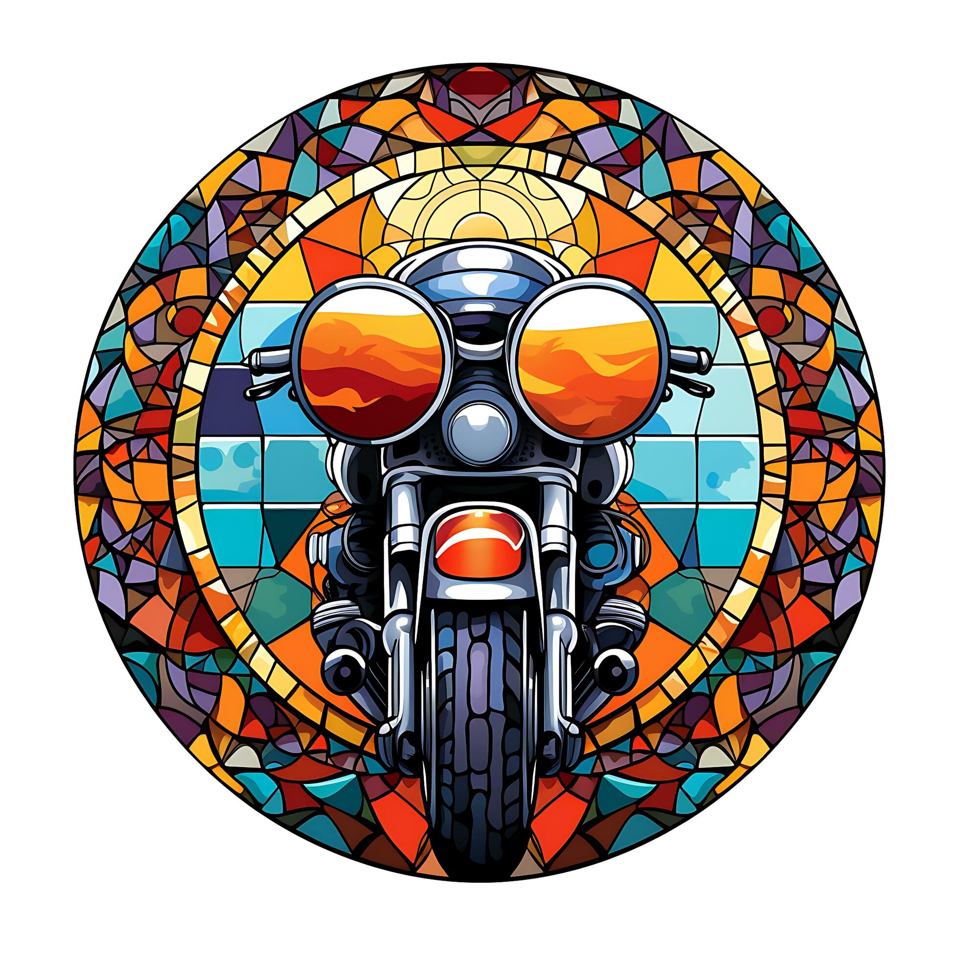 Motorbike Stained Glass window Illustration Vector Background Generated