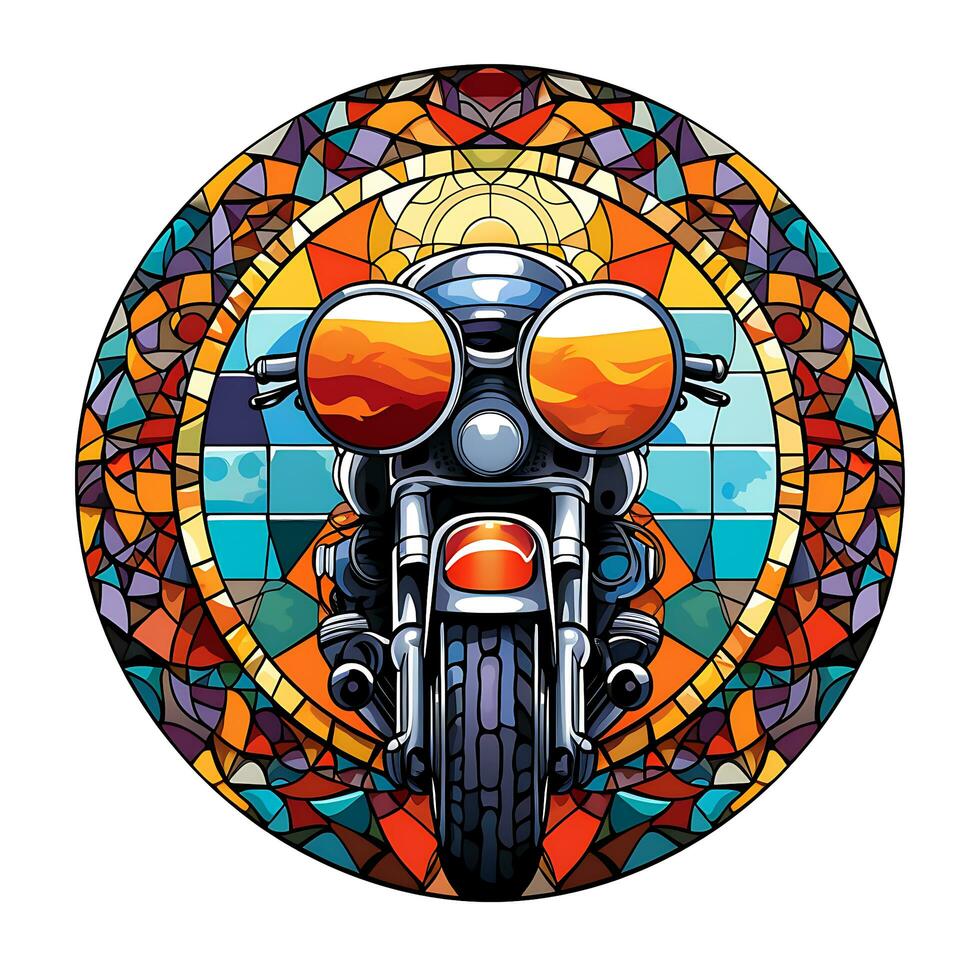 Motorbike Stained Glass window Illustration Vector Background Generated by AI photo