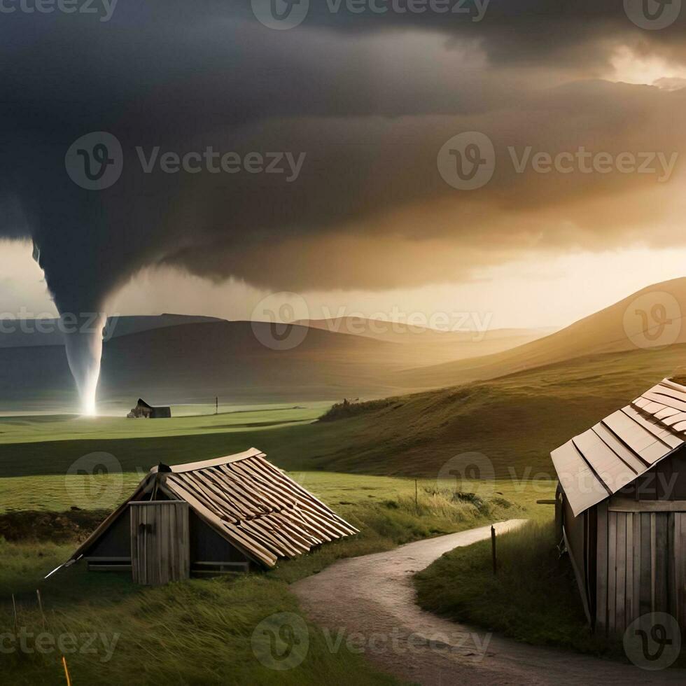 Rare visual graphics Tornadoes and hurricanes ravage rural homes in the desert, destroying residential areas. great for websites, blogs etc. Concept of generative ai photo