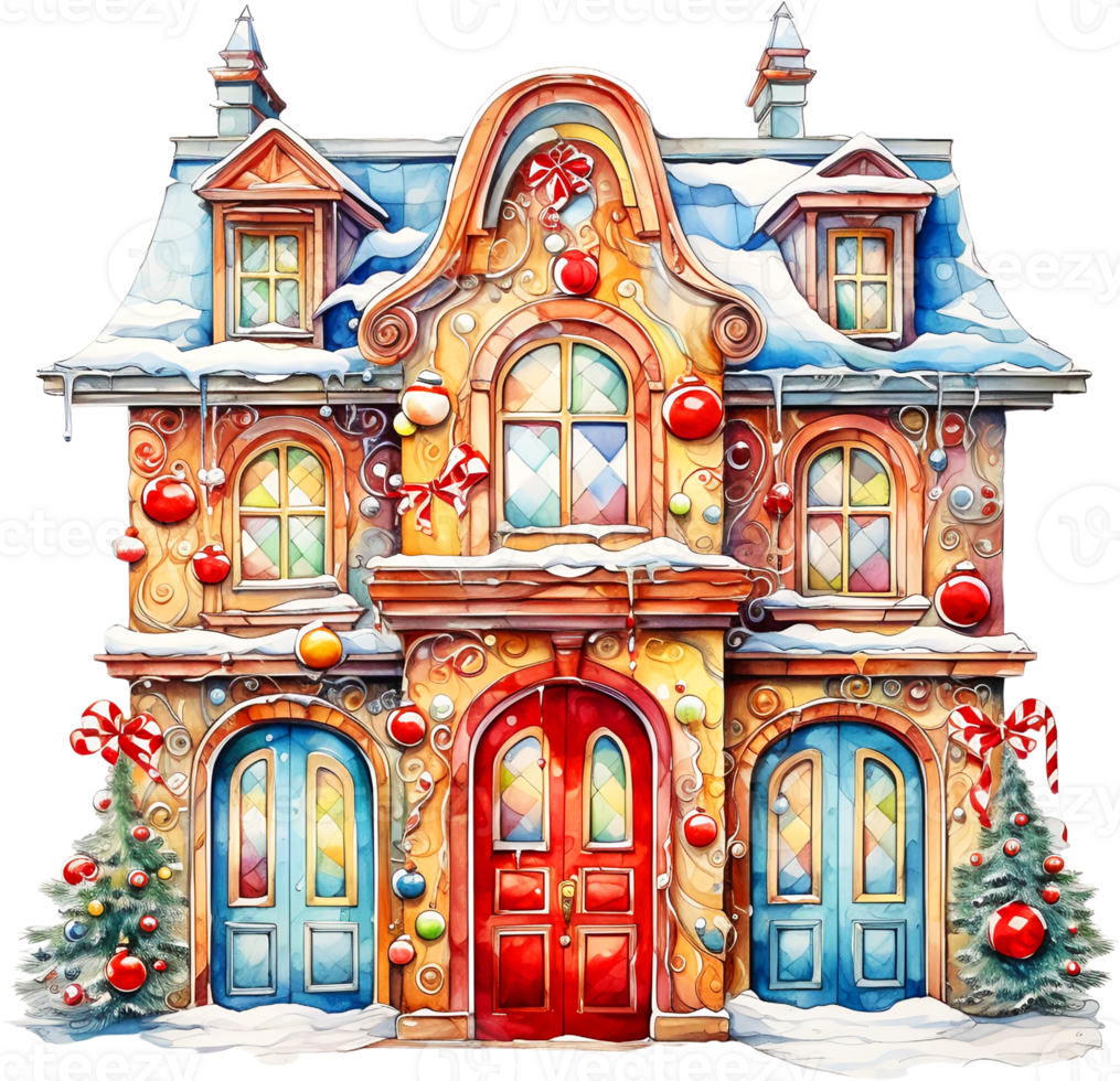 AI Generative Watercolor Christmas Cute Red Door Clipart Winter Xmas Ornaments Holiday House Festive Home Decor Christmas Trees png