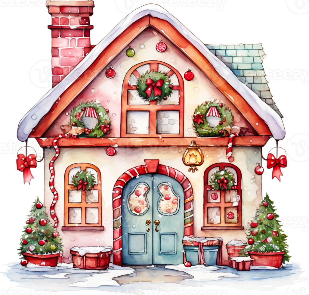 AI Generative Watercolor Christmas Cute Red Door Clipart Winter Xmas Ornaments Holiday House Festive Home Decor Christmas Trees png