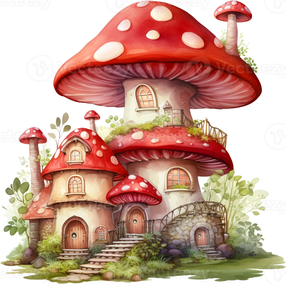 AI Generative Watercolor Enchanted Mushroom Fairies clipart House Fantasy Fairyland Cute Forest Fairy Fly Agaric girl gnome Floral Little Fairies Sublimation png