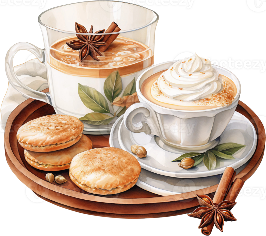 AI Generative Watercolor Fall Dessert Clipart Delicious Fall Pumpkin Spice Holiday Treats Thanksgiving Cozy Autumn Sweet png