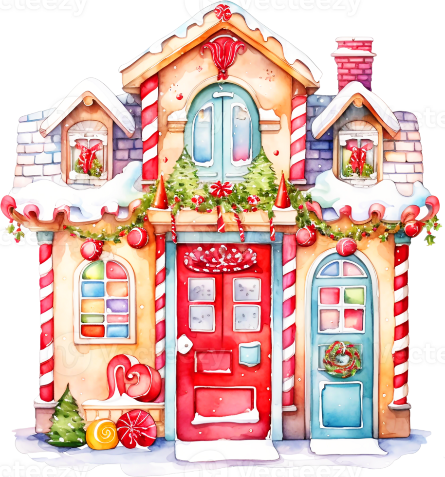 AI Generative Watercolor Christmas Cute Red Door Clipart Winter Xmas Ornaments Holiday House Festive Home Decor Christmas Trees png