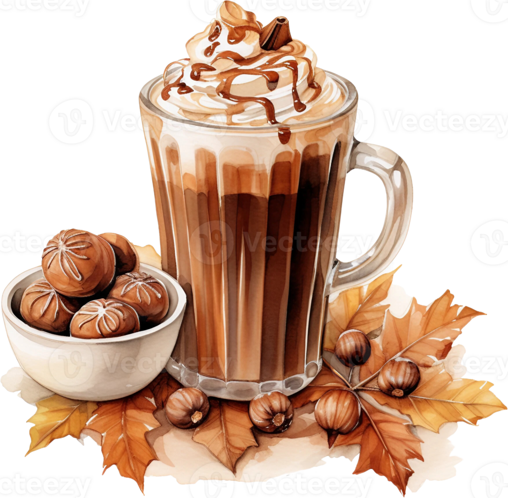 AI Generative Watercolor Fall Dessert Clipart Delicious Fall Pumpkin Spice Holiday Treats Thanksgiving Cozy Autumn Sweet png