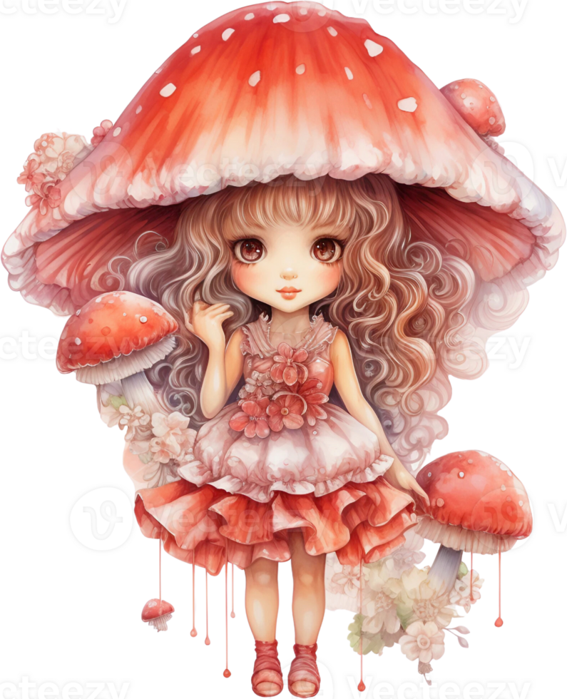 AI Generative Watercolor Enchanted Mushroom Fairies clipart House Fantasy Fairyland Cute Forest Fairy Fly Agaric girl gnome Floral Little Fairies Sublimation png