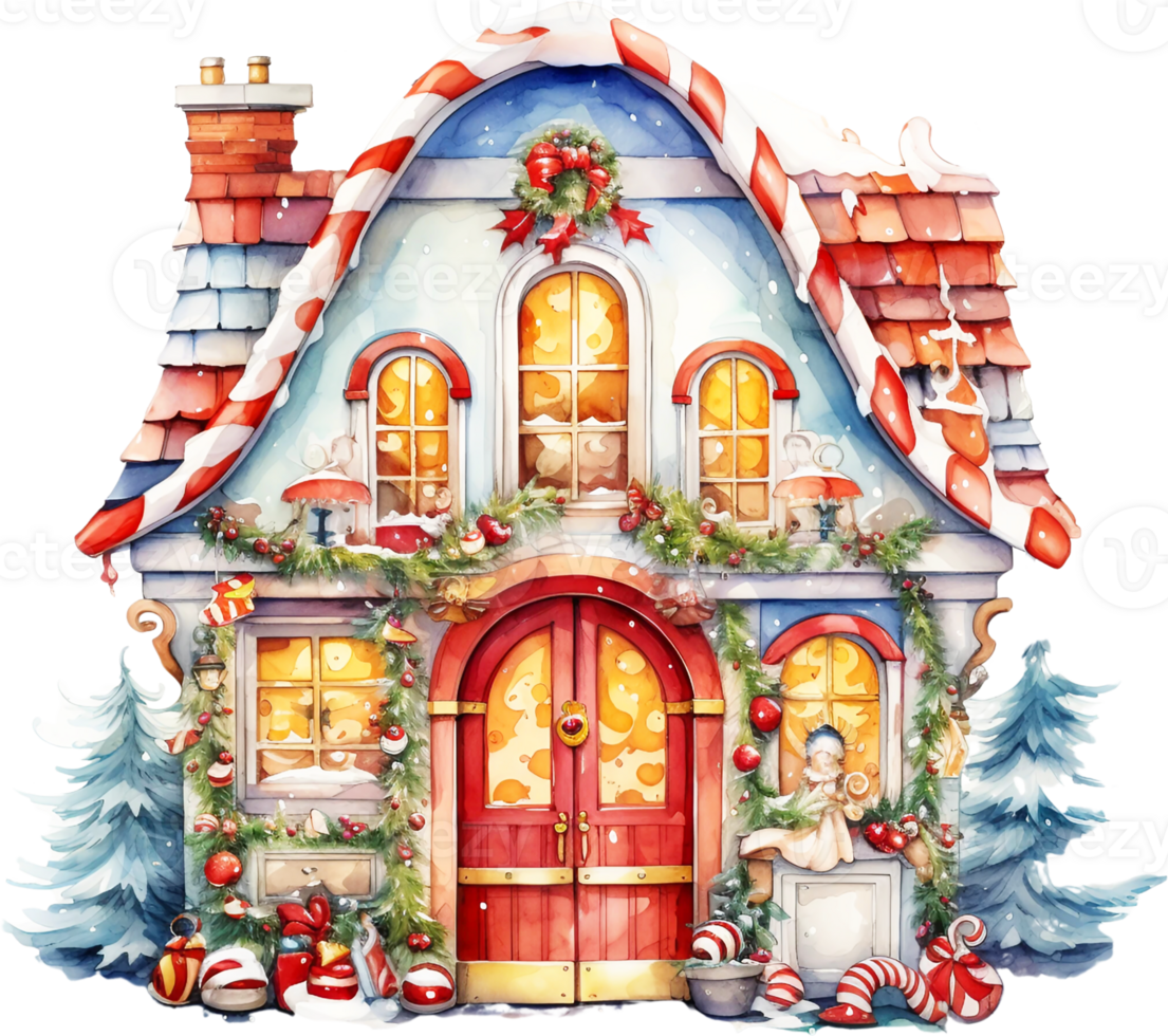 AI Generative Watercolor Christmas Cute Red Door Clipart Winter Xmas Ornaments Holiday House Festive Home Decor Christmas Trees png