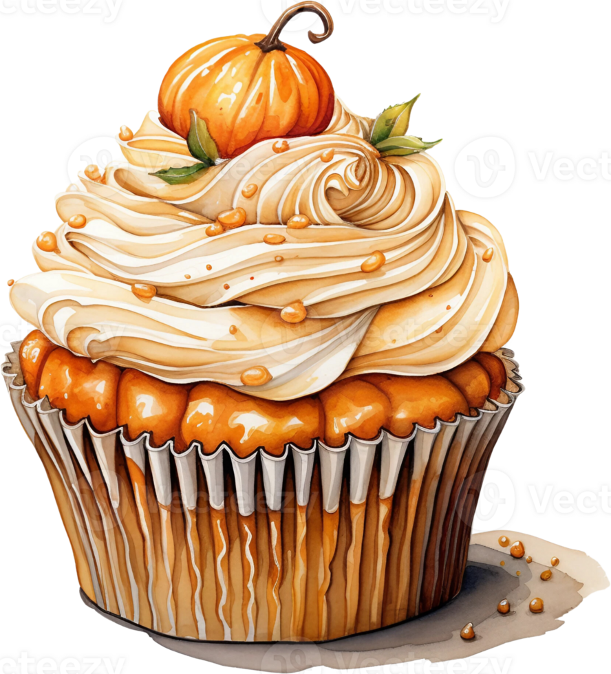 AI Generative Watercolor Fall Dessert Clipart Delicious Fall Pumpkin Spice Holiday Treats Thanksgiving Cozy Autumn Sweet png