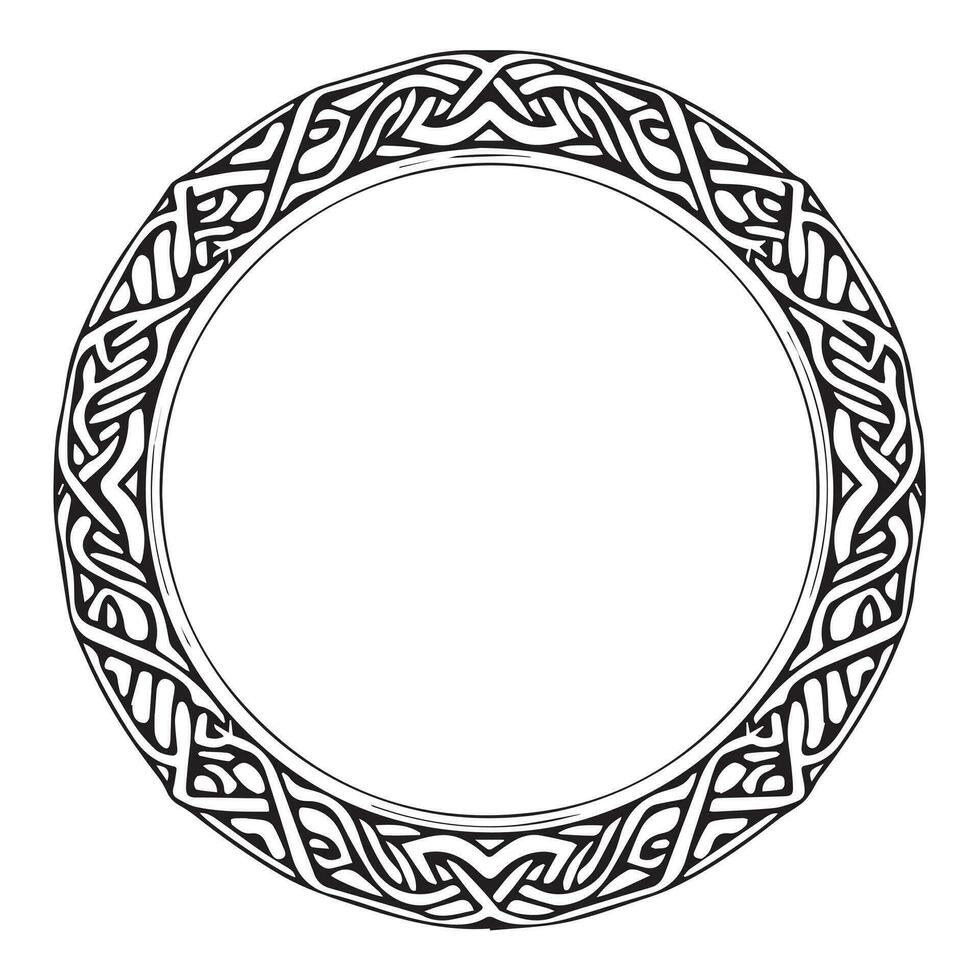 Round Celtic frame. Black pattern, isolated vector on white background.