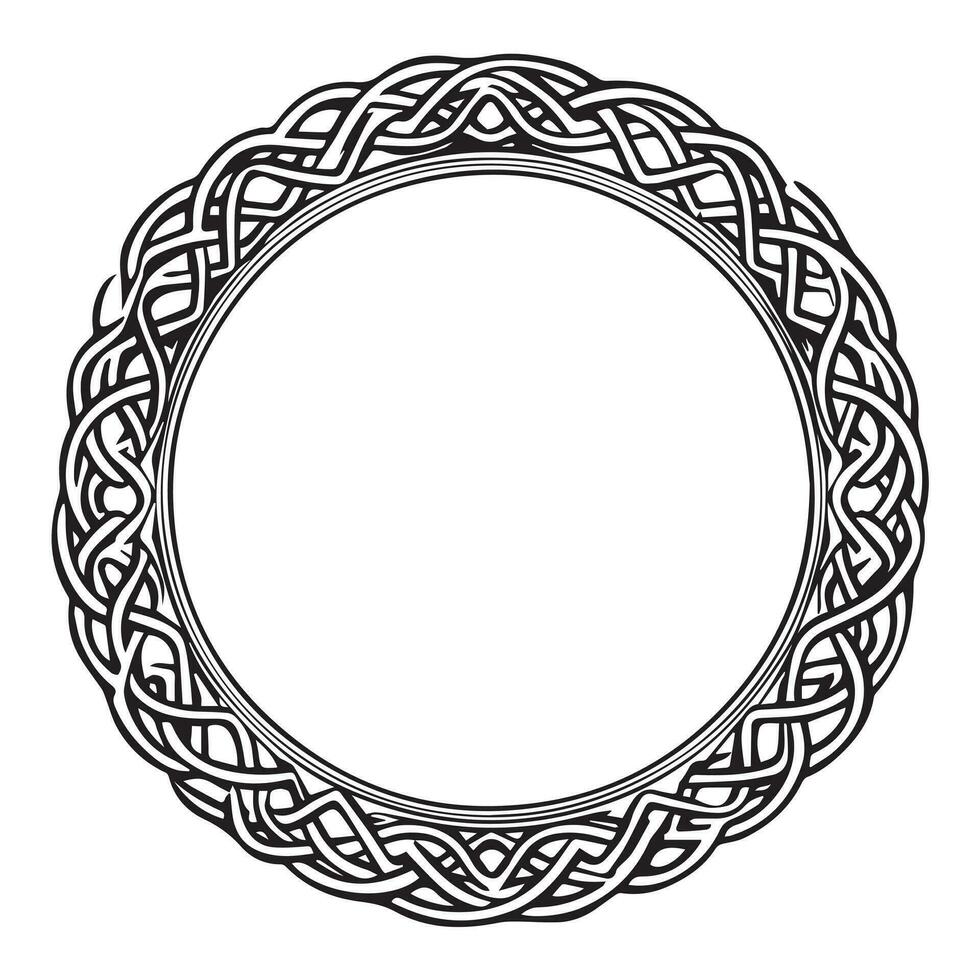 Round Celtic frame. Black pattern, isolated vector on white background.