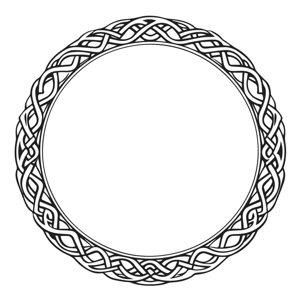 Round Celtic frame. Black pattern, isolated vector on white background.