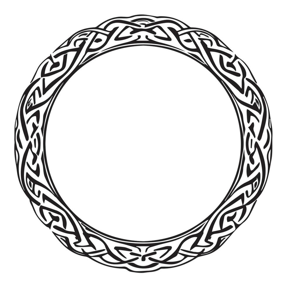 Round Celtic frame. Black pattern, isolated vector on white background.