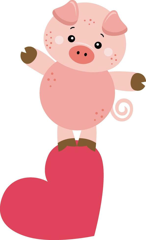 Cute pig on top of heart vector