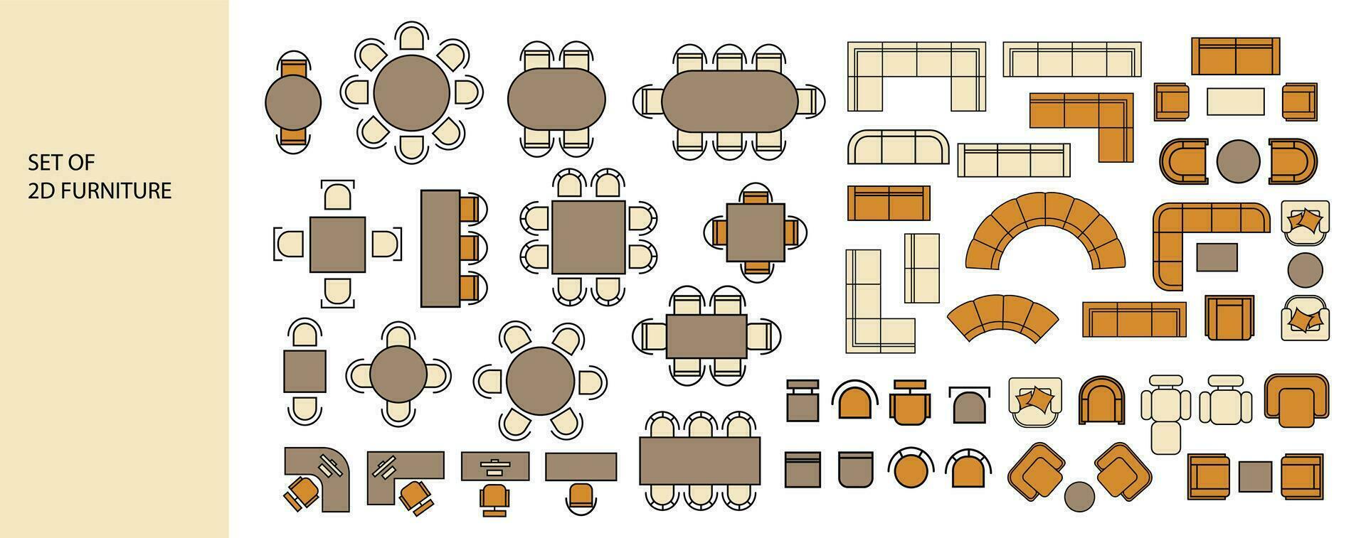 Furniture For The Floor Plan Top View Tables Beds Chairs Sofas 