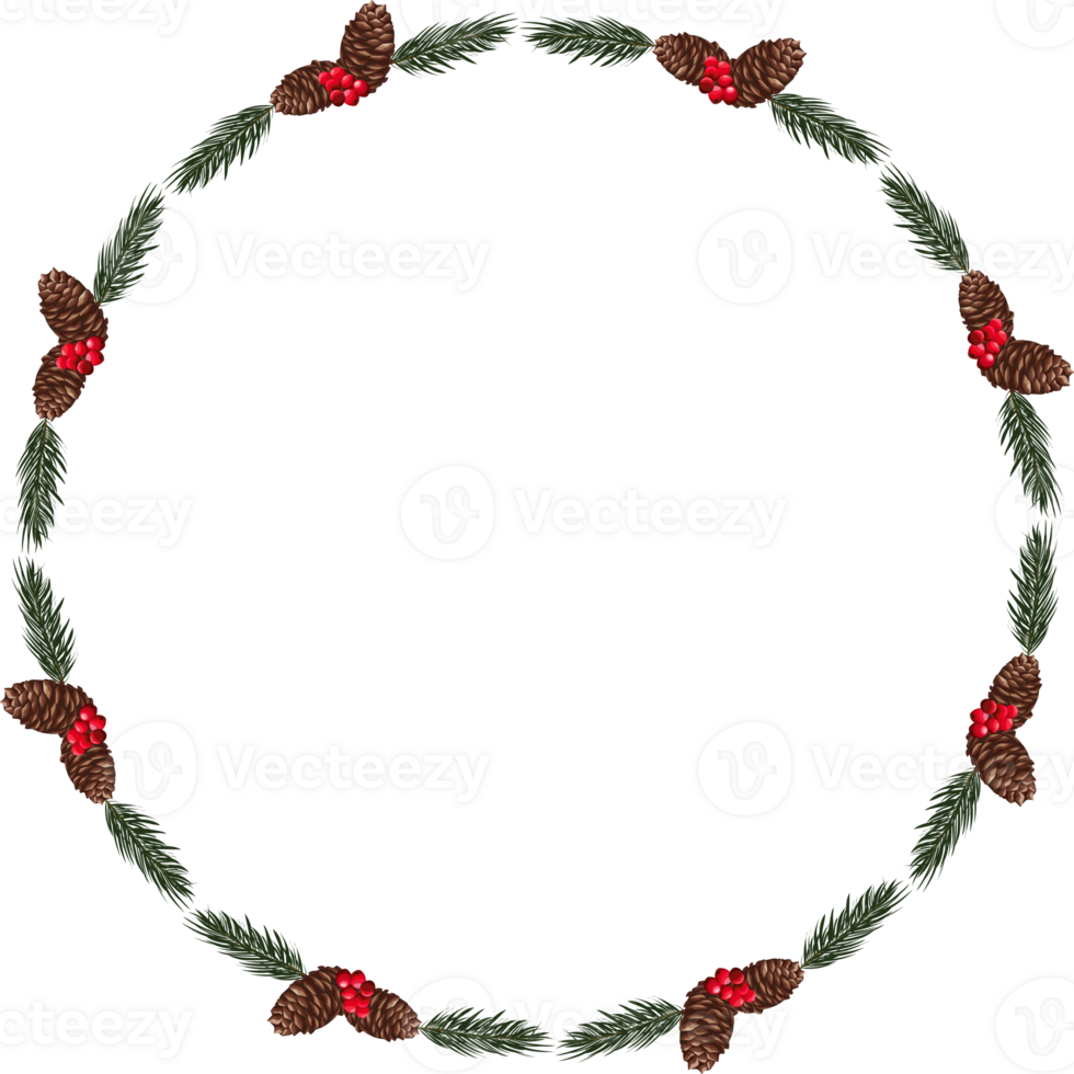 Christmas wreath illustration on transparent background. png