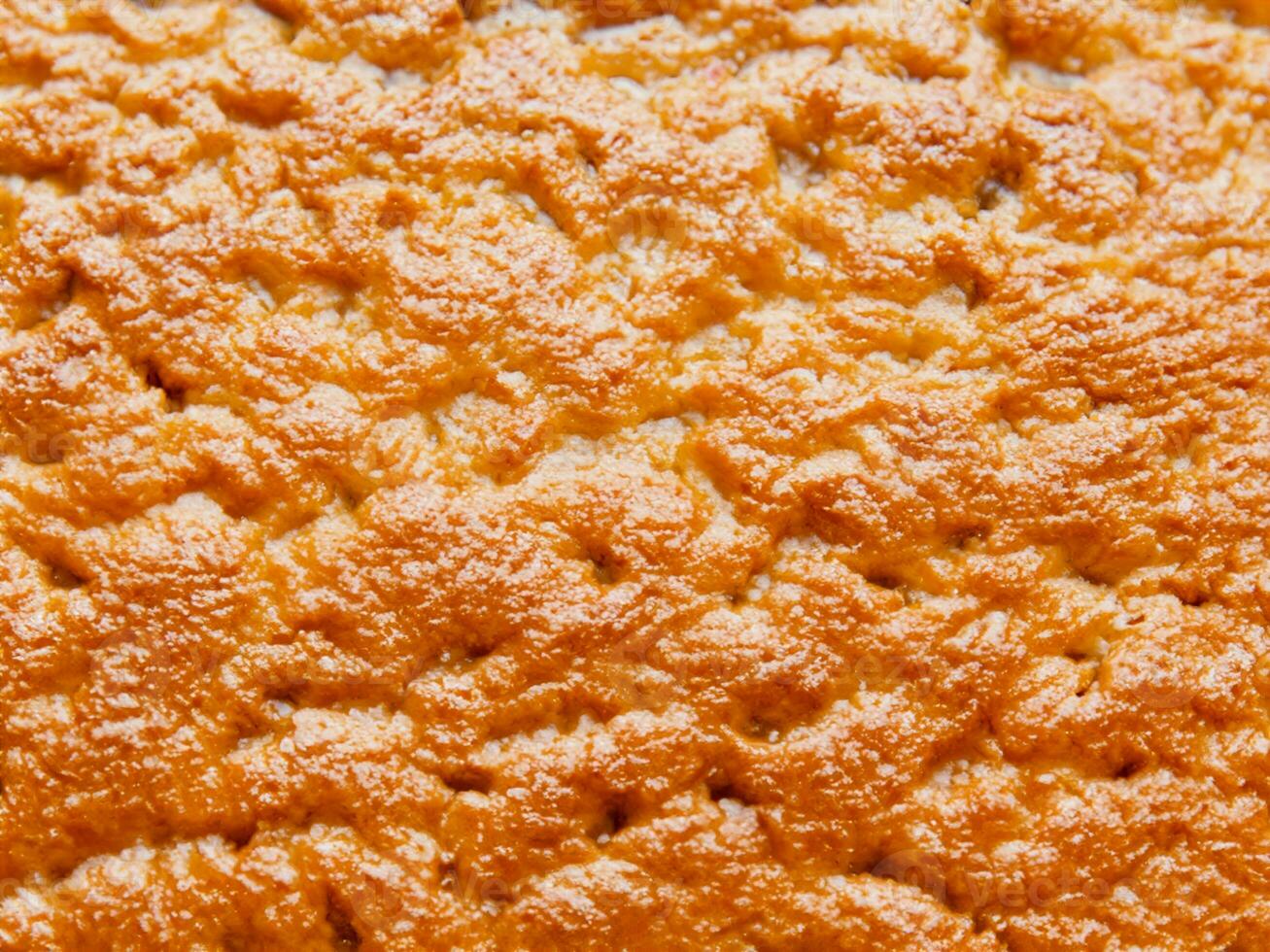 texture of the orange sponge cake, closeup photo