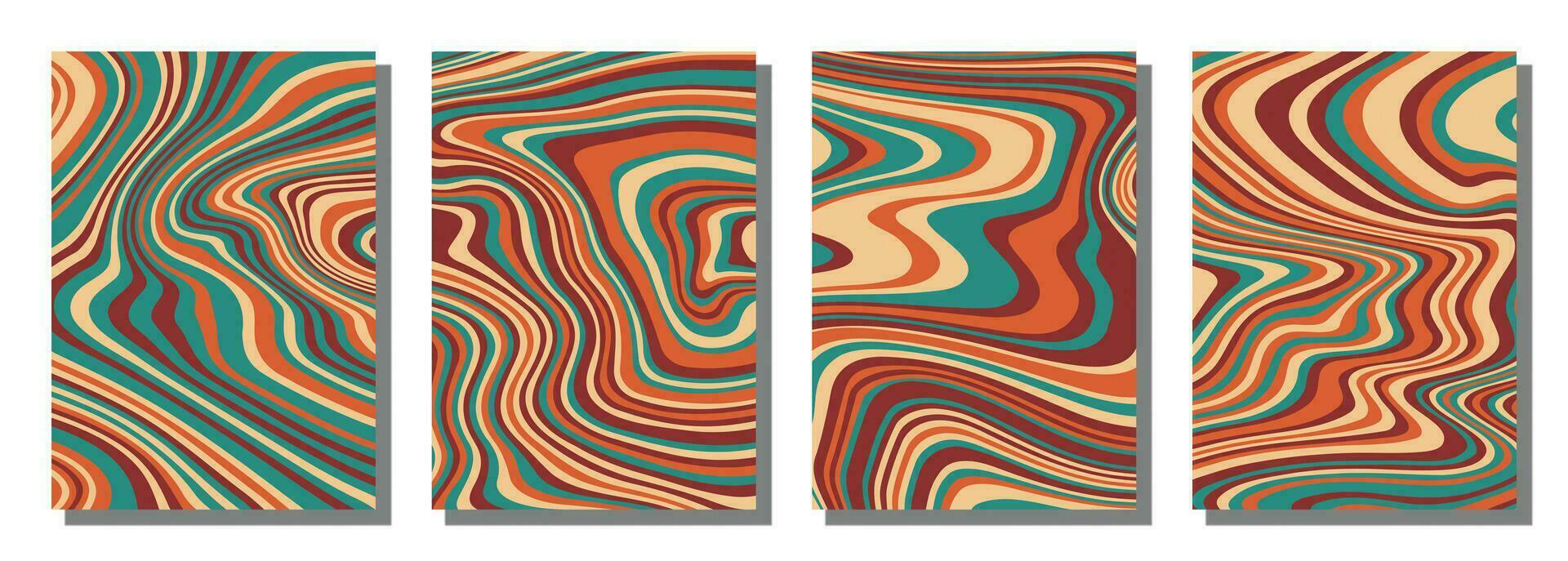 Abstract psychedelic groovy set background. vector