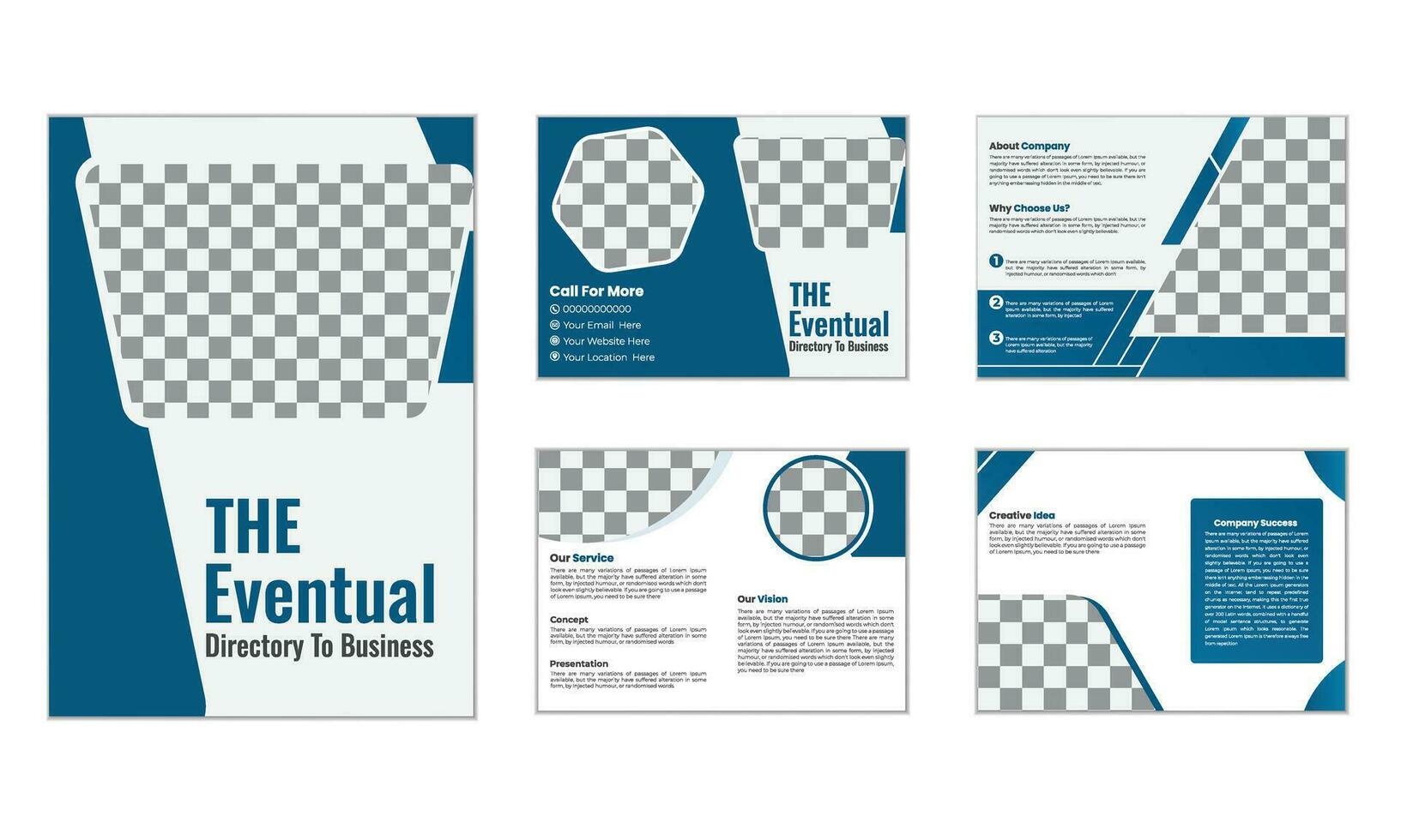 Corporate theme 16 pages business company profile brochure design, Minimal and clean geometric design of a 16-page blue color template for brochure, A4 16 Page Brochure Template vector