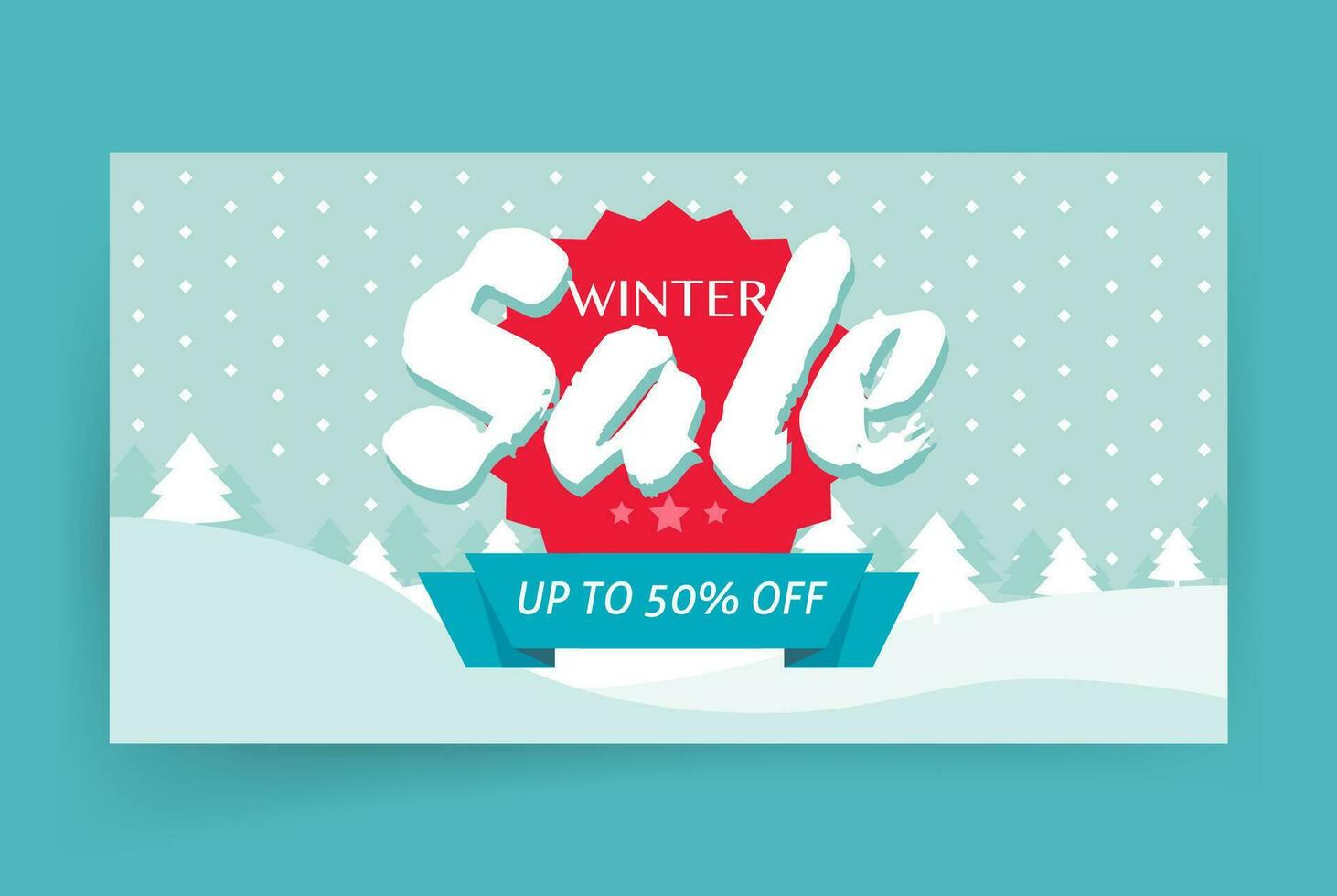 Winter sale or seasonal discount banner design vector illustration, flat cartoon promotion or clearance background template design and up to 50 percent off, clearance special offer for christmas