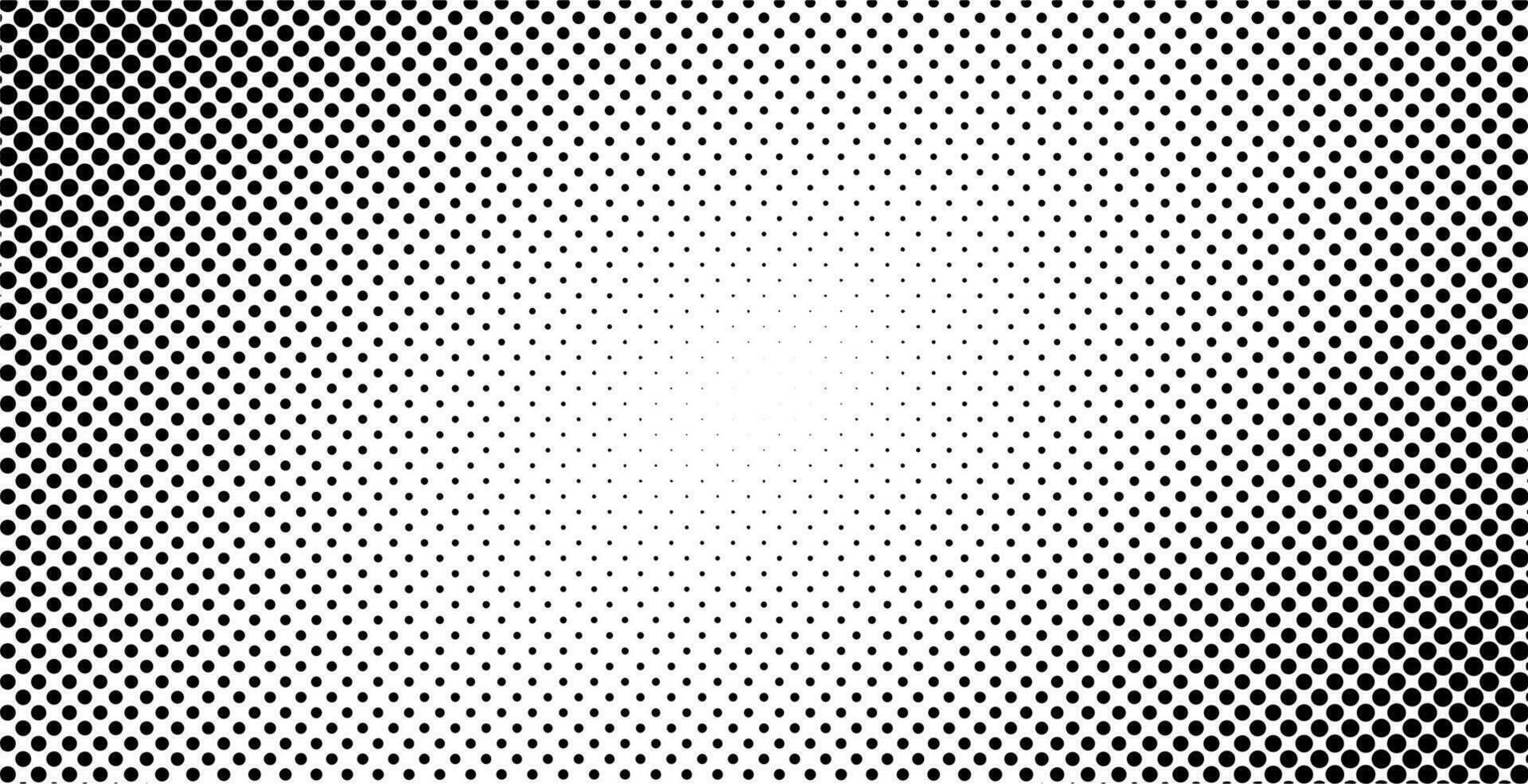 Dotted halftone background or pop art gradient vector illustration, horizontal black and white background with monochrome dots texture as retro effect