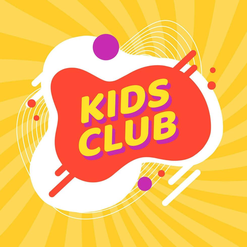 Child party or kids club vector funny background element or playground emblem design, flat cartoon colorful flyer or poster graphic in yellow, orange and purple colors image