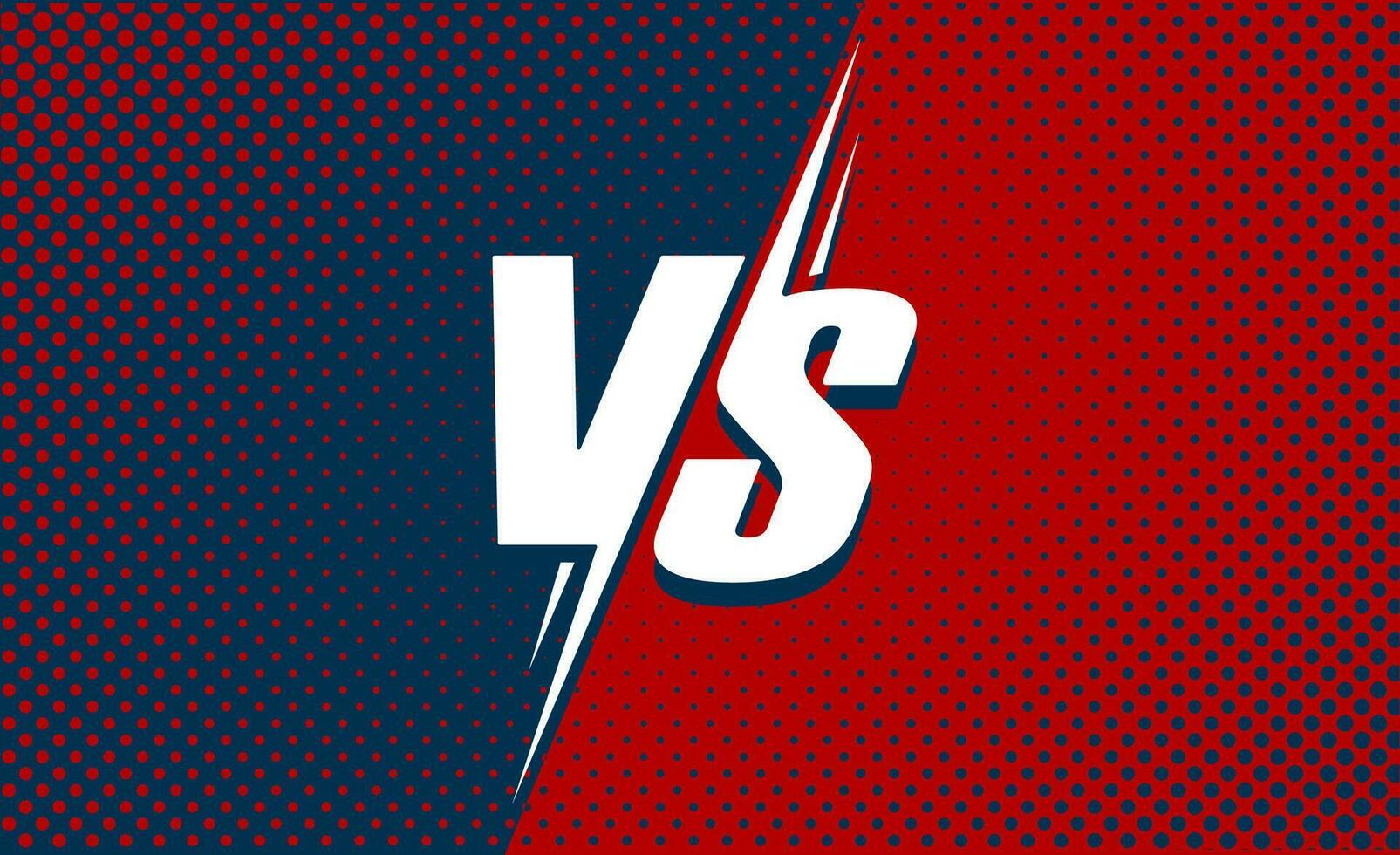 vs o versus texto póster para batalla o lucha juego vector plano dibujos animados diseño con trama de semitonos rojo y oscuro azul antecedentes