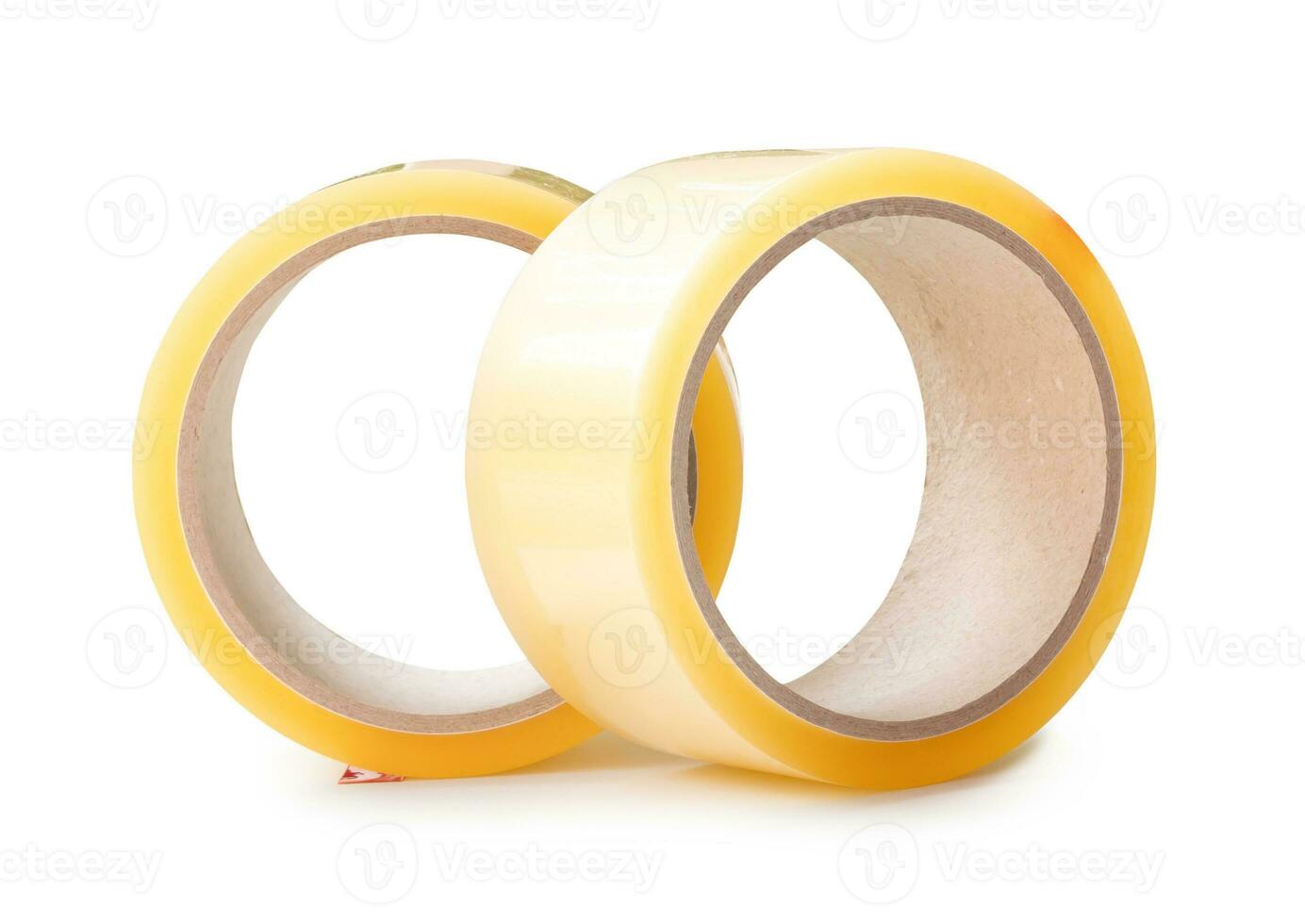 Two brown transparent adhesive tapes in stack isolated on white background with clipping path photo