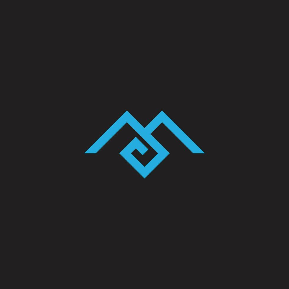 letter m blue mountain diamond line logo vector