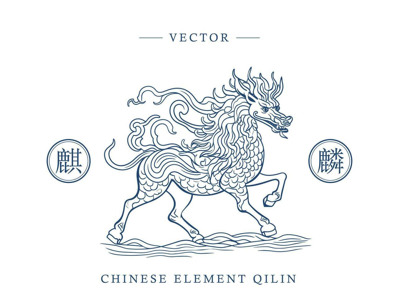 Chinese traditional art pattern unicorn qilin vector