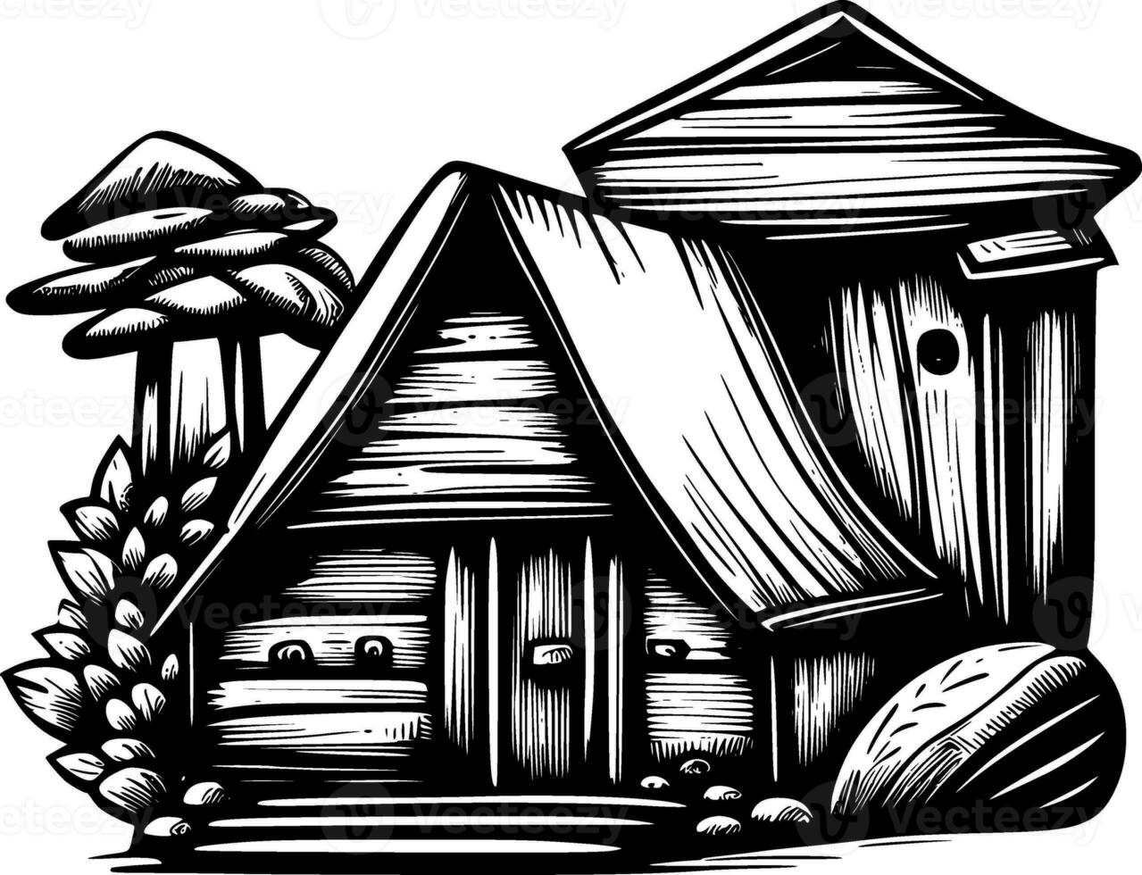 sketch of a house with trees. hand draw photo