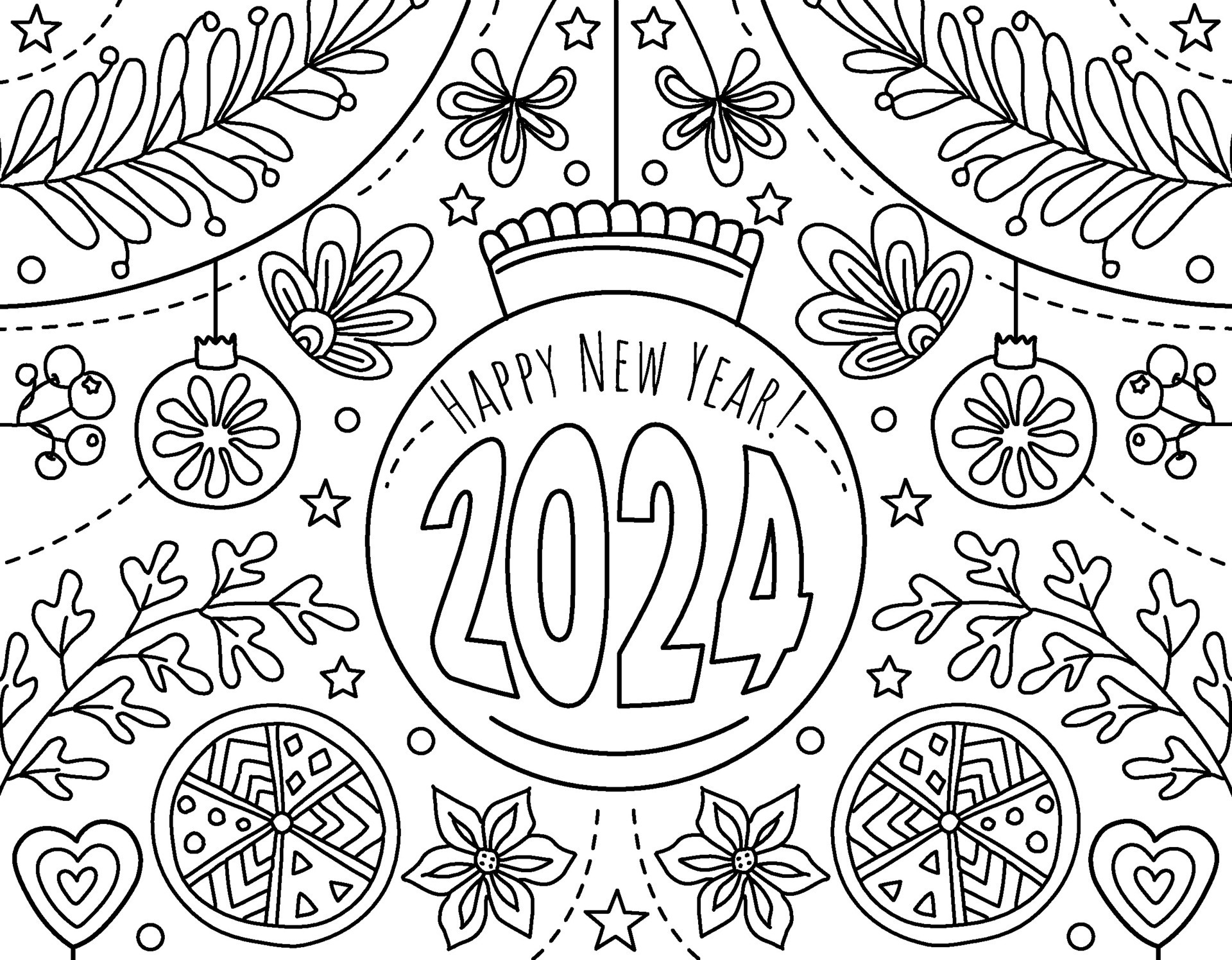 Hand drawing coloring page for kids and adults. Holiday greeting card